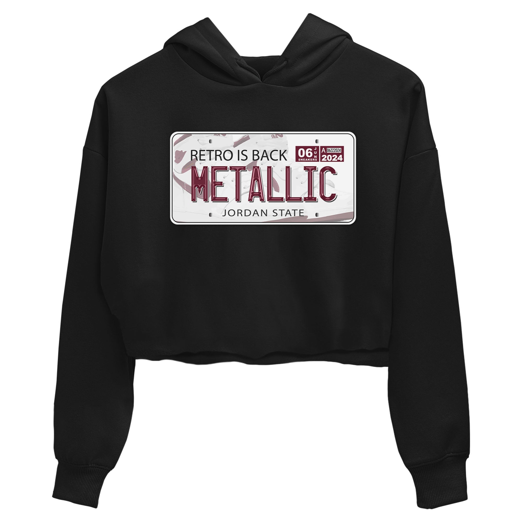 AJ1 Metalic Burgundy shirt to match jordans Jordan Plate sneaker tees Air Jordan 1 Metalic Burgundy Drip Gear Zone Black 2 crop length shirt