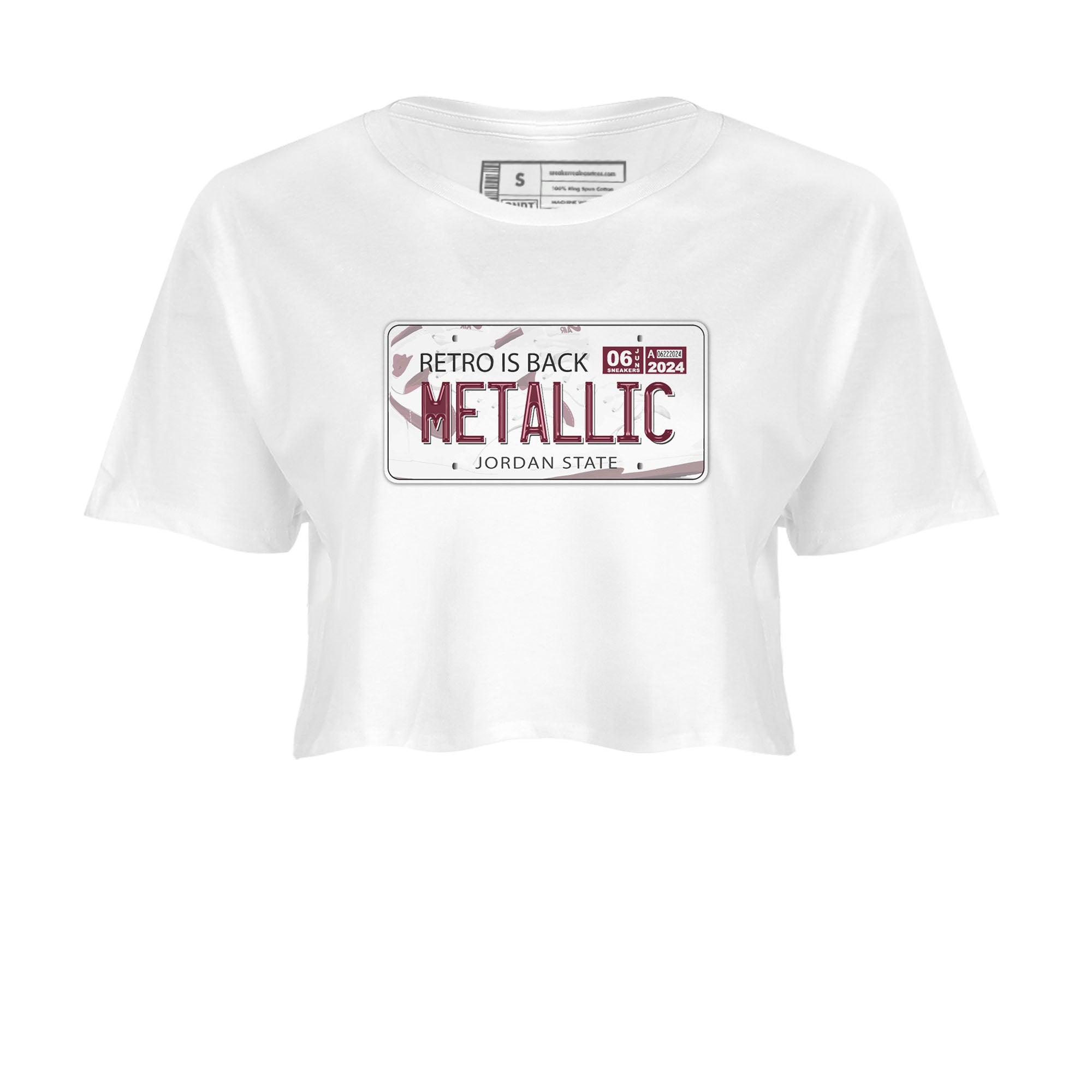 AJ1 Metalic Burgundy shirt to match jordans Jordan Plate sneaker tees Air Jordan 1 Metalic Burgundy Drip Gear Zone White 2 crop length shirt