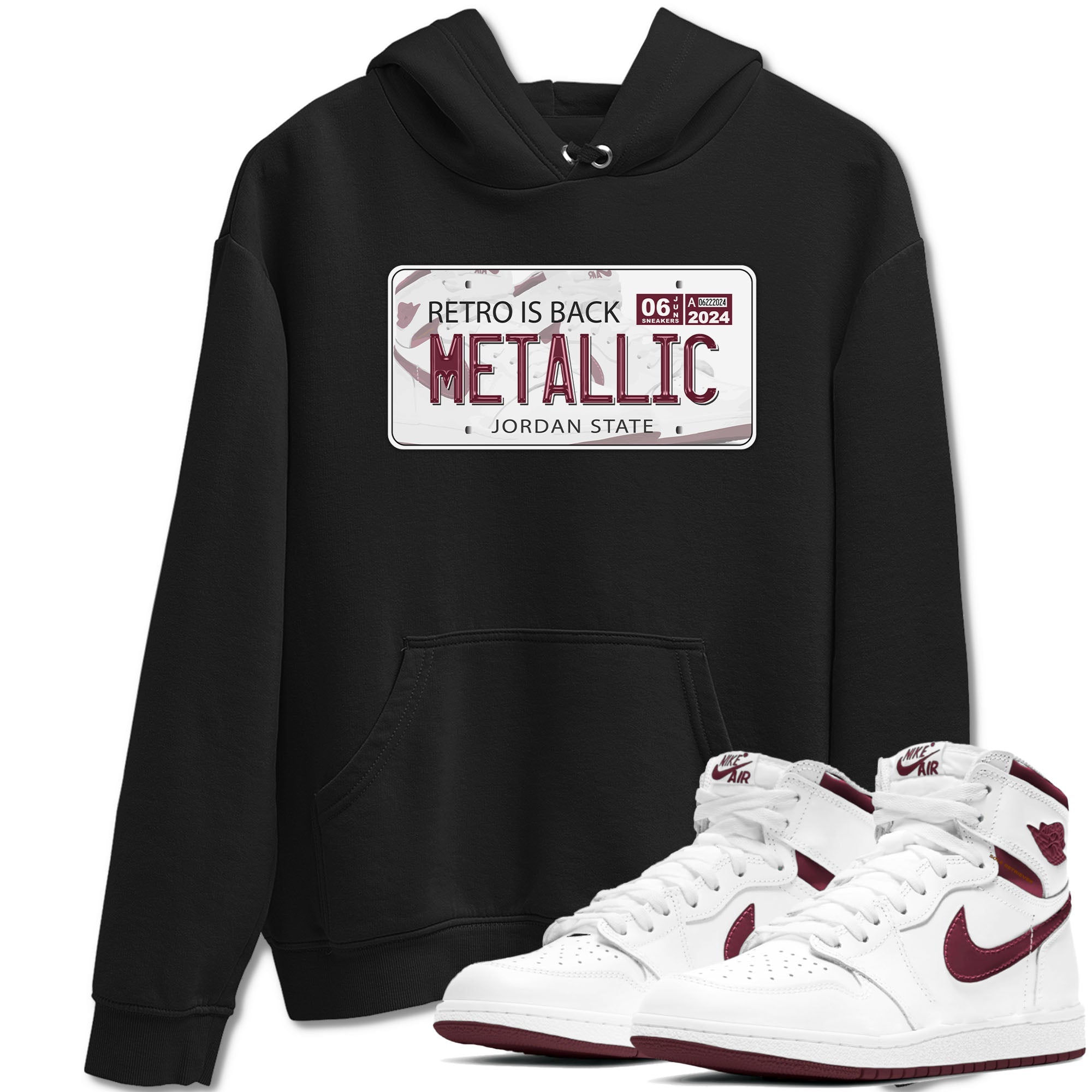 AJ1 Metalic Burgundy shirt to match jordans Jordan Plate sneaker tees Air Jordan 1 Metalic Burgundy Drip Gear Zone unisex cotton Black 1 crew neck shirt
