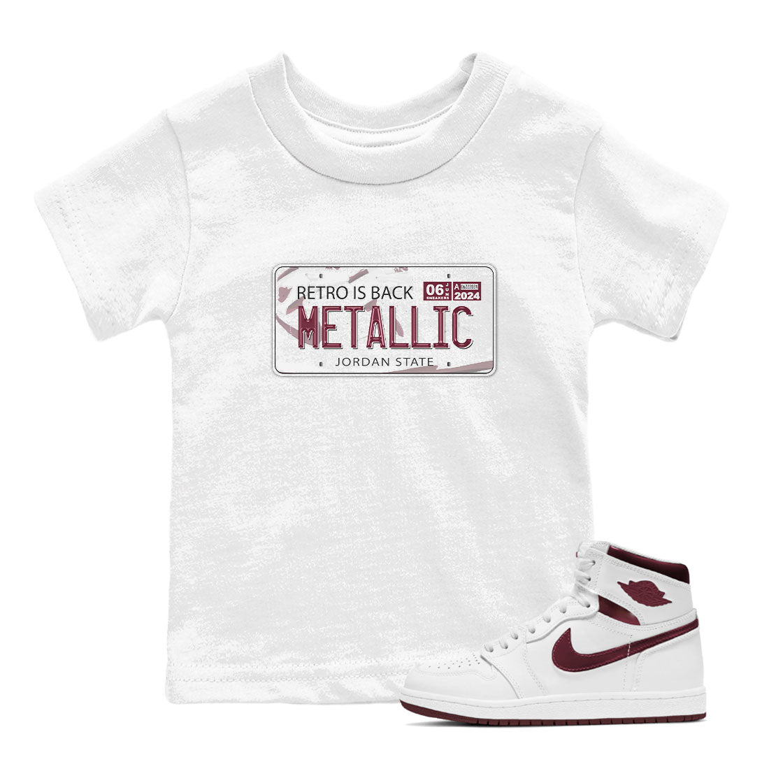 AJ1 Metalic Burgundy shirt to match jordans Jordan Plate sneaker tees Air Jordan 1 Metalic Burgundy Drip Gear Zone baby toddler White 1 cotton Shirt
