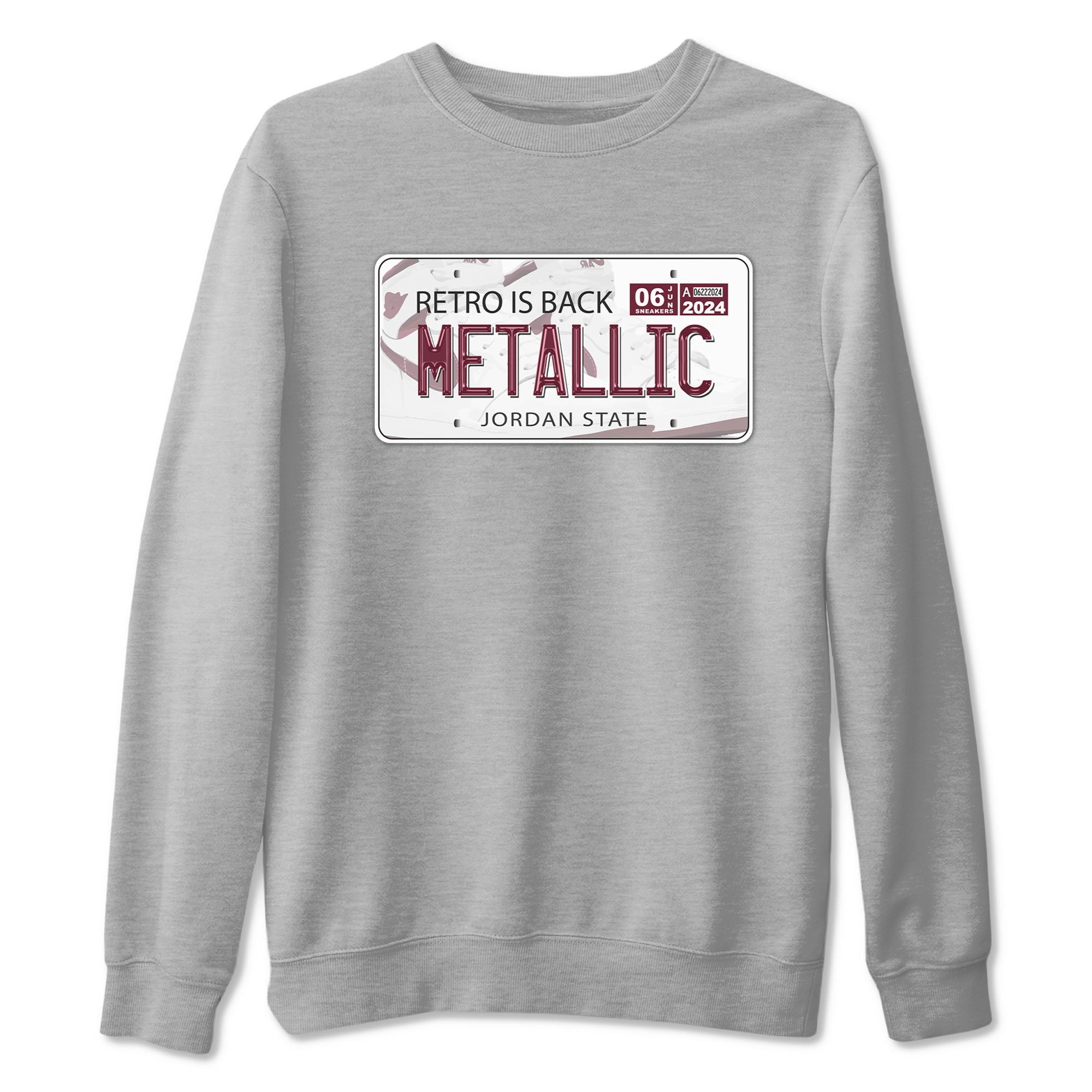 AJ1 Metalic Burgundy shirt to match jordans Jordan Plate sneaker tees Air Jordan 1 Metalic Burgundy Drip Gear Zone unisex cotton Heather Grey 2 crew neck shirt