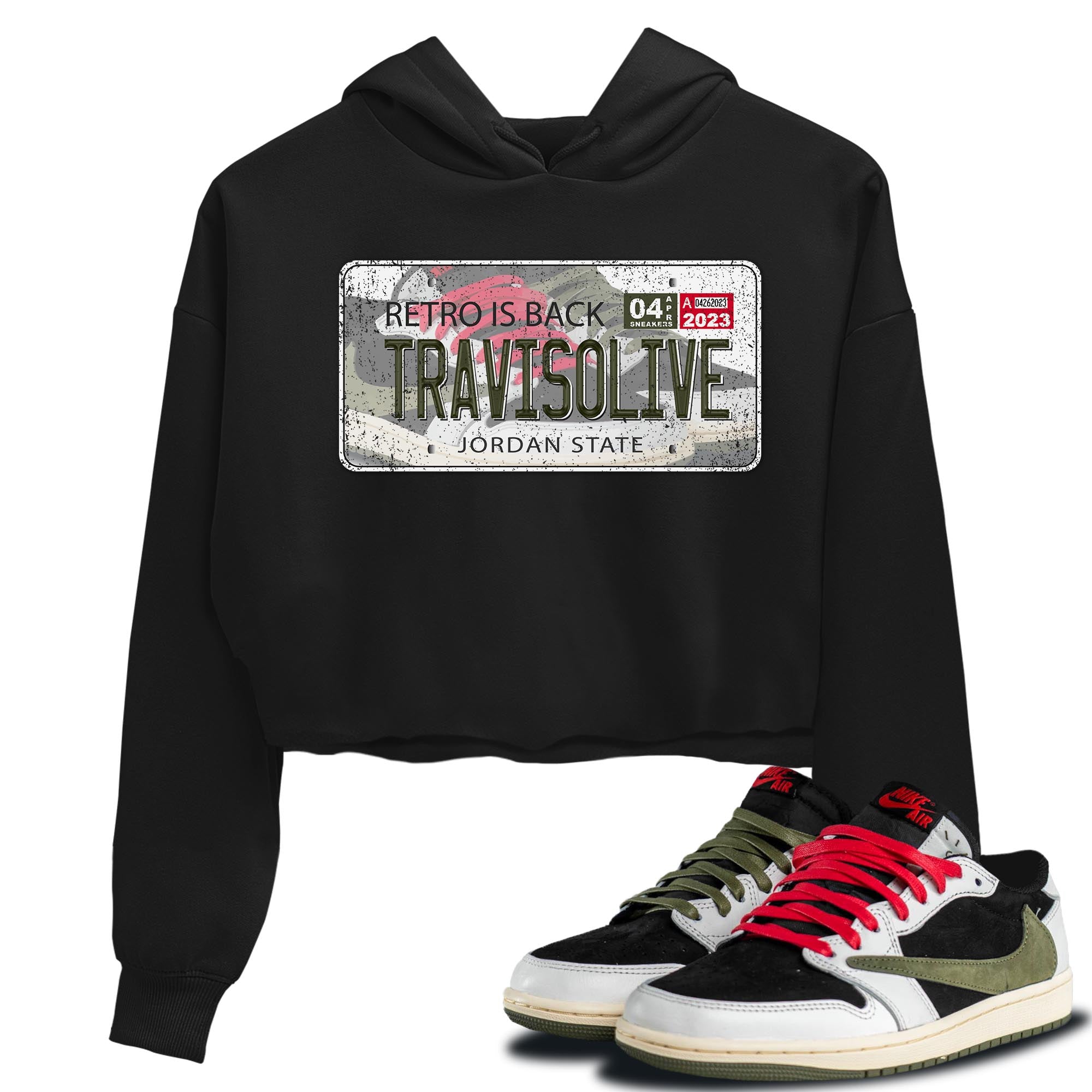Air Jordan 1 Travis Scott Olive Sneaker Match Tees Jordan Plate Streetwear Sneaker Shirt AJ1 Travis Scott Olive Sneaker Release Tees Women's Shirts Black 1
