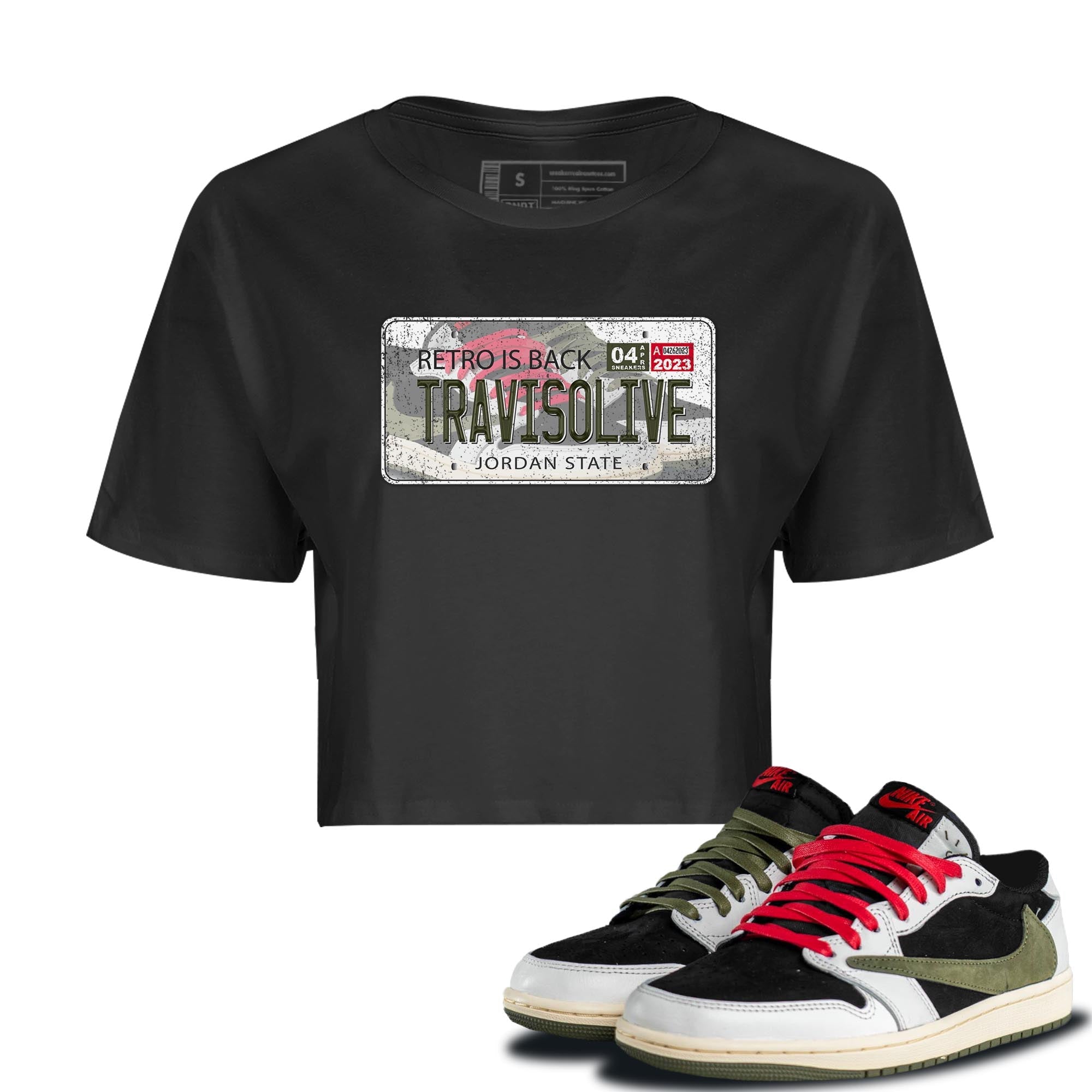 Air Jordan 1 Travis Scott Olive Sneaker Match Tees Jordan Plate Streetwear Sneaker Shirt AJ1 Travis Scott Olive Sneaker Release Tees Women's Shirts Black 1