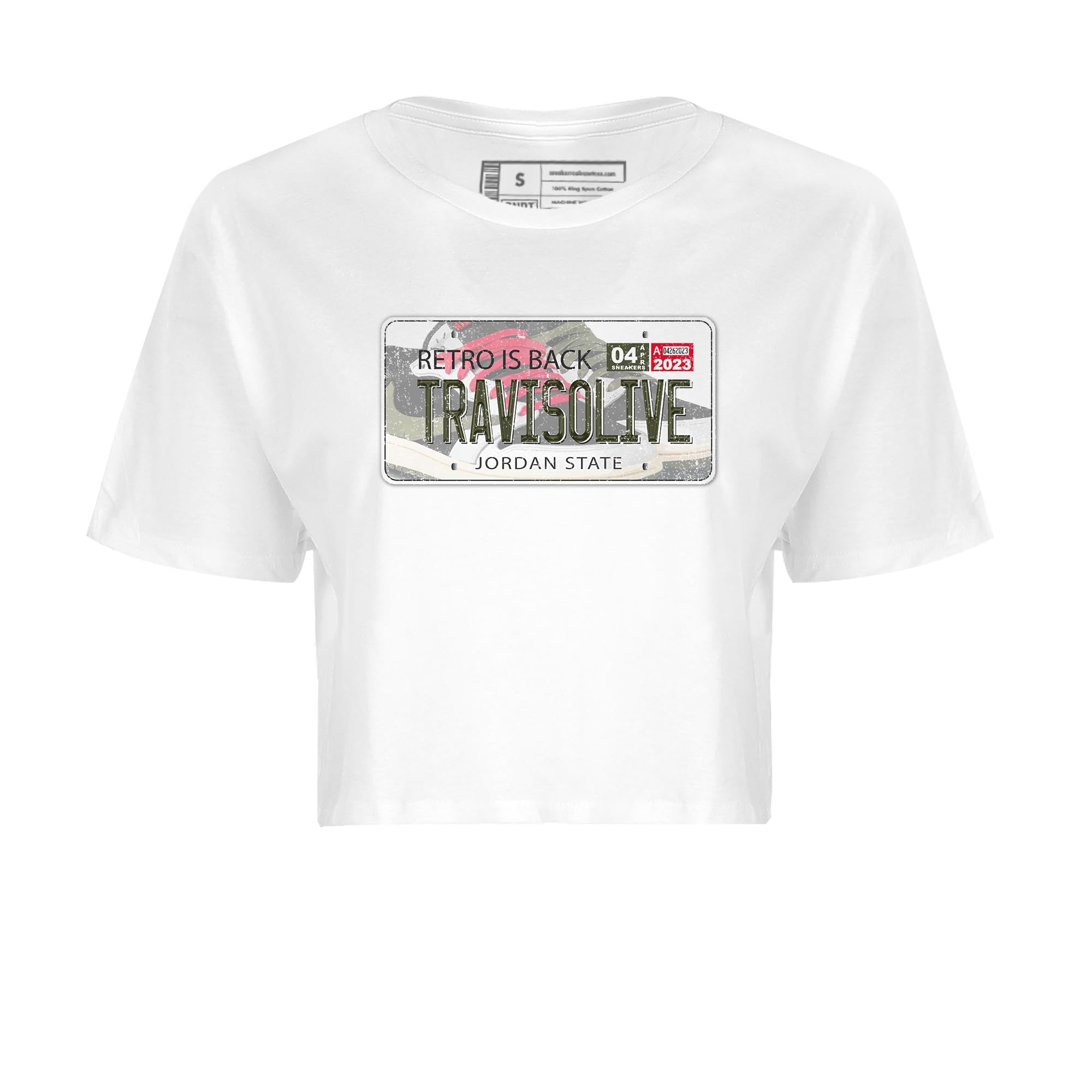 Air Jordan 1 Travis Scott Olive Sneaker Match Tees Jordan Plate Streetwear Sneaker Shirt AJ1 Travis Scott Olive Sneaker Release Tees Women's Shirts White 2