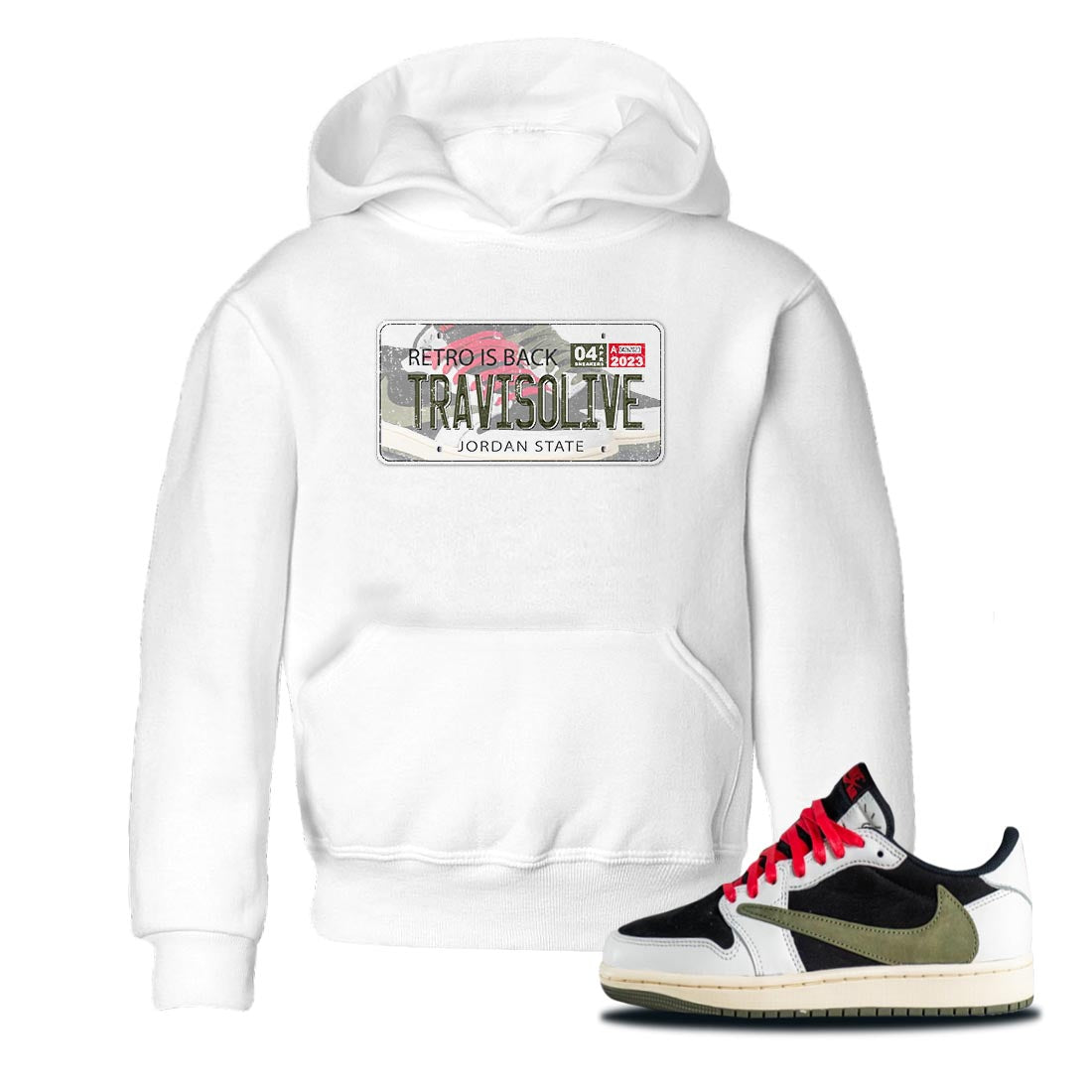 Air Jordan 1 Travis Scott Olive Sneaker Match Tees Jordan Plate Streetwear Sneaker Shirt AJ1 Travis Scott Olive Sneaker Release Tees Kids Shirts White 1