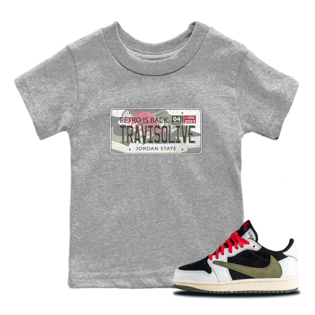 Air Jordan 1 Travis Scott Olive Jordan Plate Baby and Kids Streetwear Sneaker Shirt AJ1 Travis Scott Olive Kids Streetwear Sneaker Shirt Size Chart