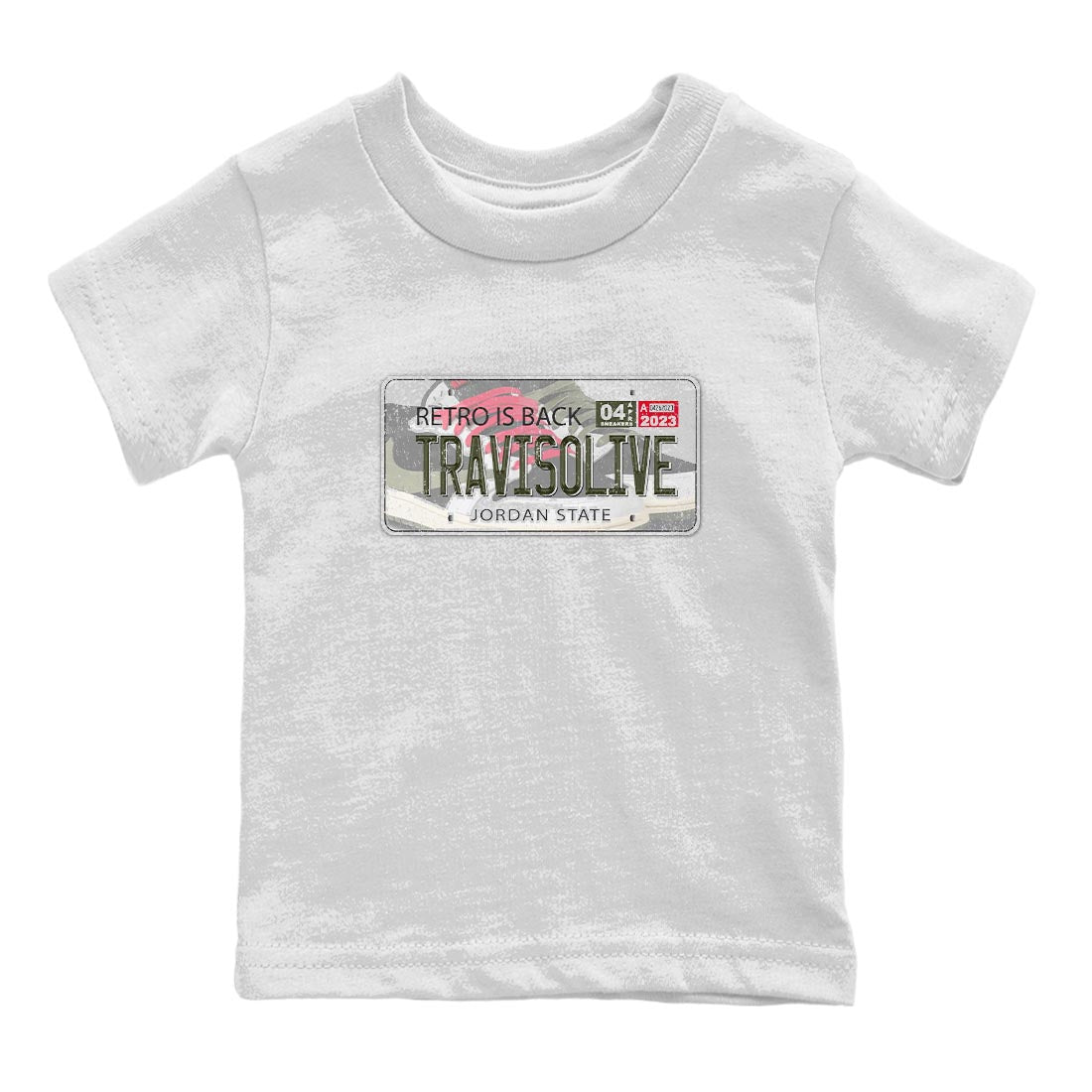Air Jordan 1 Travis Scott Olive Sneaker Match Tees Jordan Plate Streetwear Sneaker Shirt AJ1 Travis Scott Olive Sneaker Release Tees Kids Shirts White 2