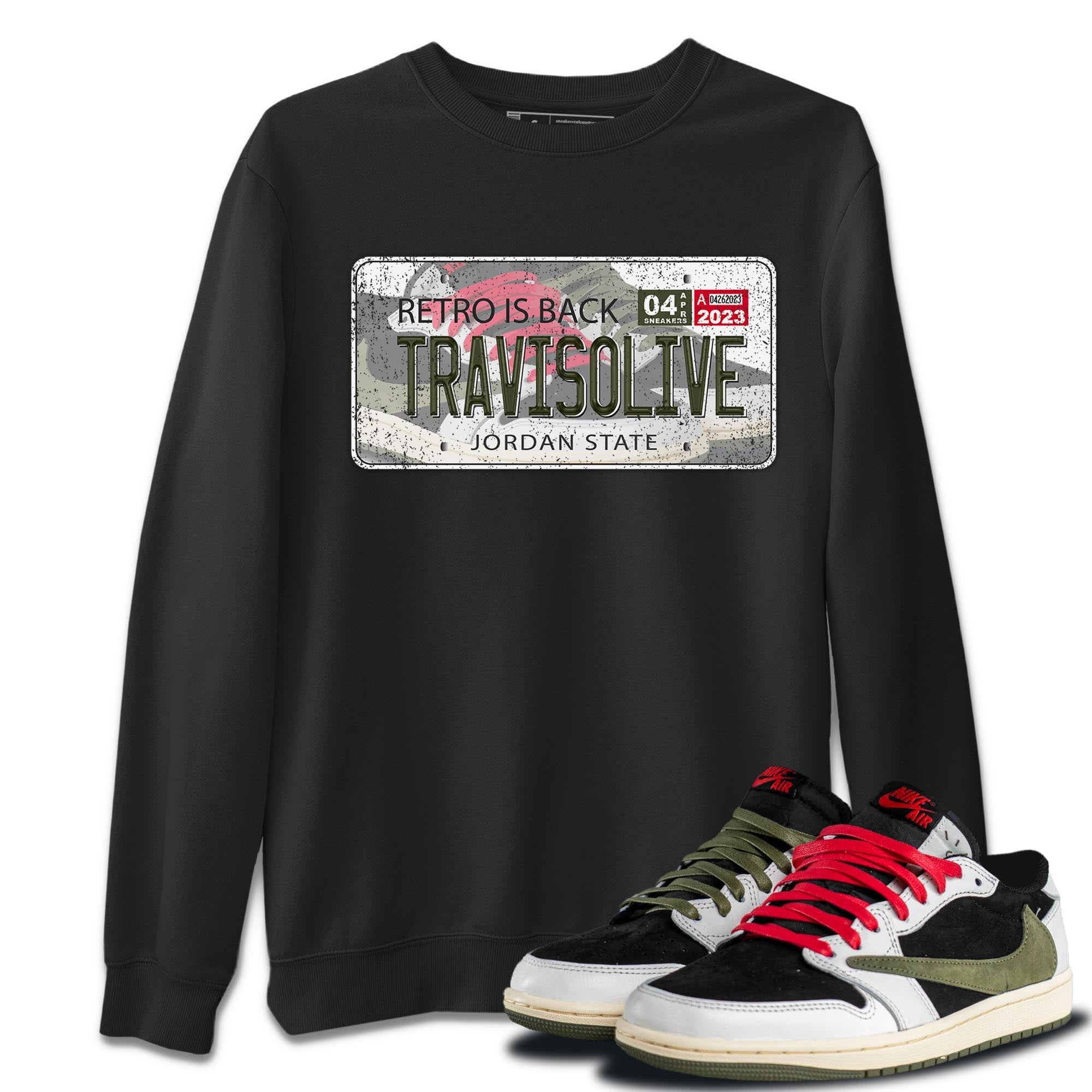 Air Jordan 1 Travis Scott Olive Jordan Plate Crew Neck Streetwear Sneaker Shirt AJ1 Travis Scott Olive Sneaker T-Shirts Size Chart