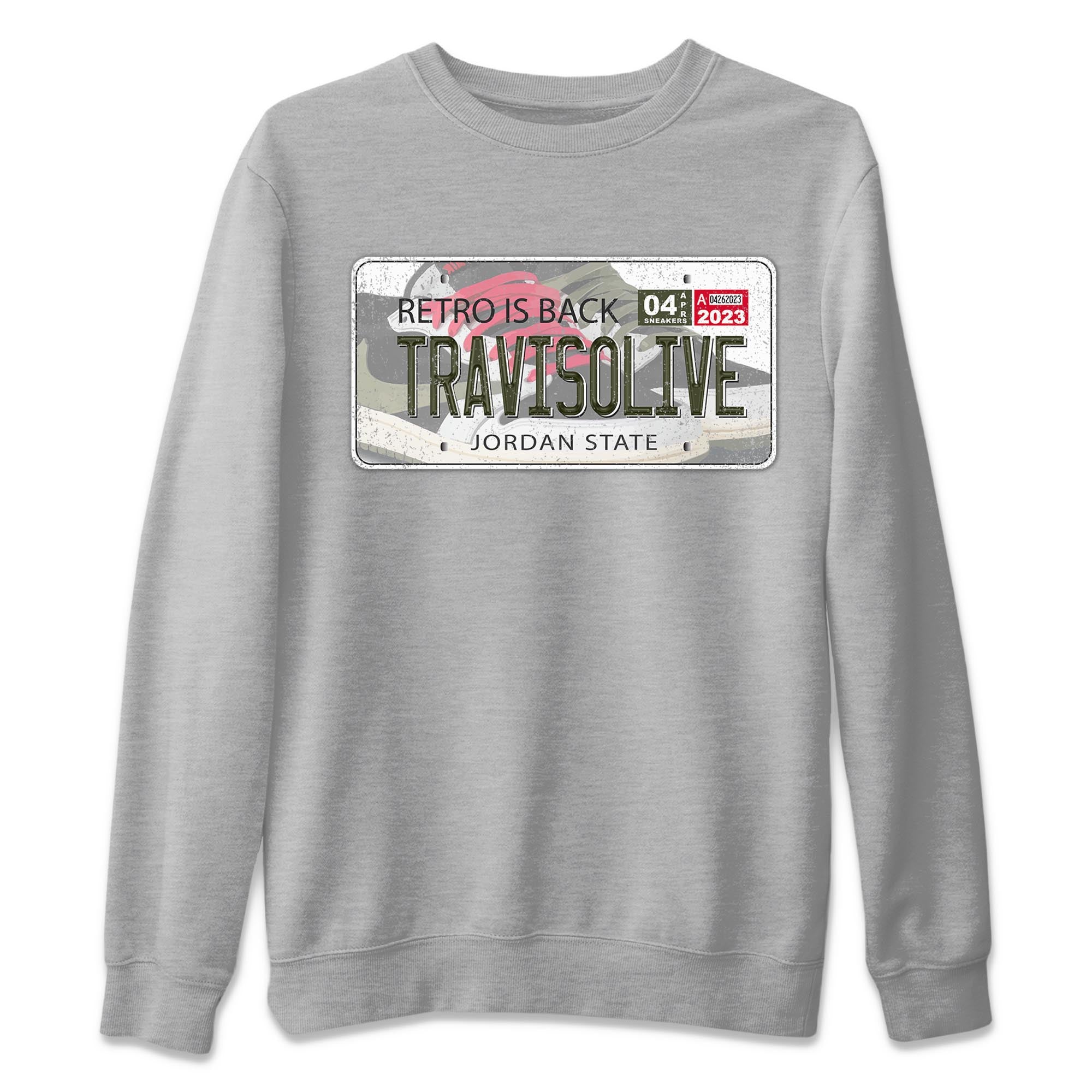 Air Jordan 1 Travis Scott Olive Sneaker Match Tees Jordan Plate Streetwear Sneaker Shirt AJ1 Travis Scott Olive Sneaker Release Tees Unisex Shirts Heather Grey 2