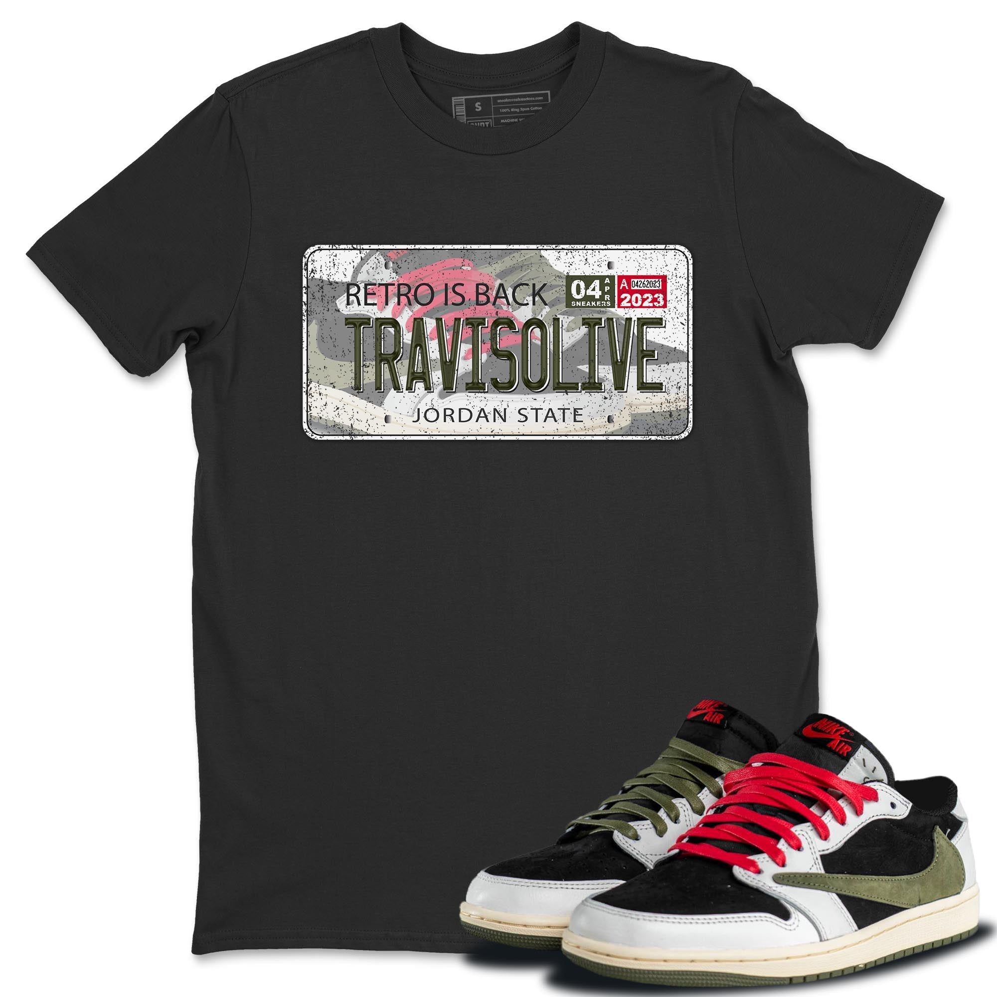 Air Jordan 1 Travis Scott Olive Sneaker Match Tees Jordan Plate Streetwear Sneaker Shirt AJ1 Travis Scott Olive Sneaker Release Tees Unisex Shirts Black 1
