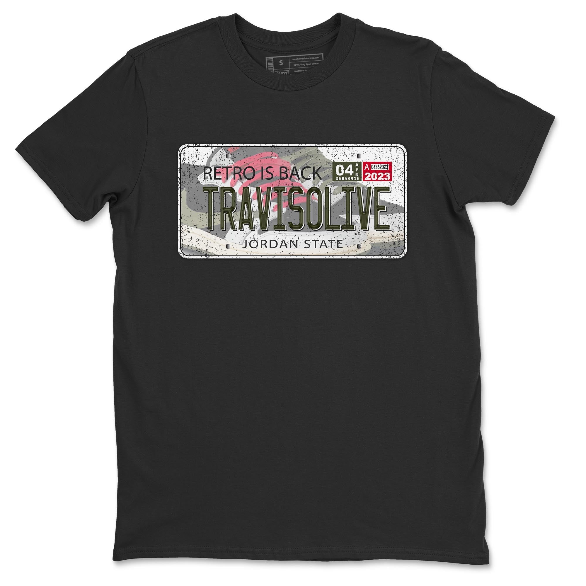 Air Jordan 1 Travis Scott Olive Sneaker Match Tees Jordan Plate Streetwear Sneaker Shirt AJ1 Travis Scott Olive Sneaker Release Tees Unisex Shirts Black 2