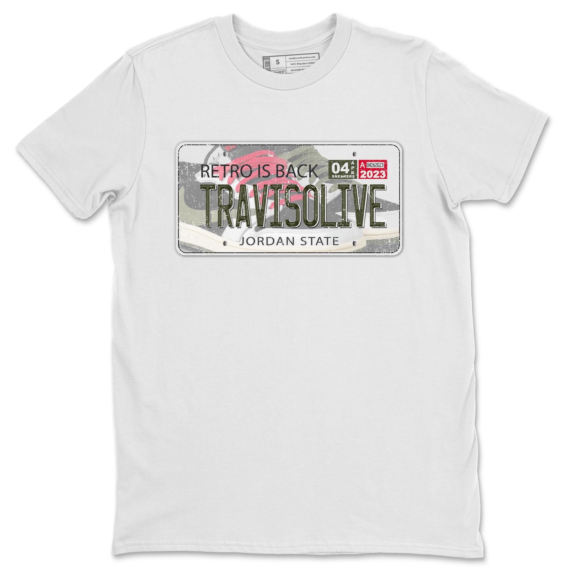 Air Jordan 1 Travis Scott Olive Sneaker Match Tees Jordan Plate Streetwear Sneaker Shirt AJ1 Travis Scott Olive Sneaker Release Tees Unisex Shirts White 2