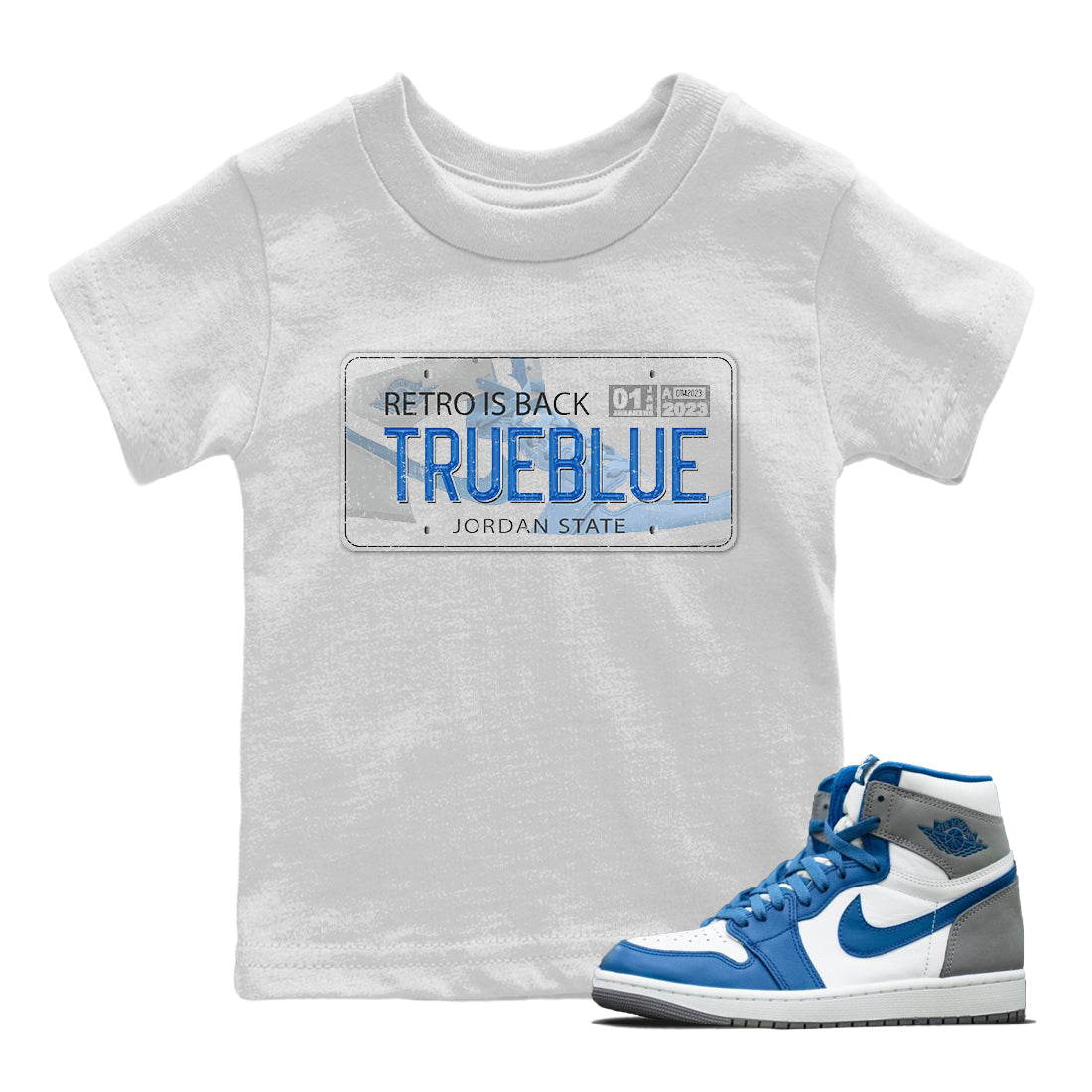 Jordan 1 True Blue Sneaker Matching T-Shirt Jordan Plate Sneaker Tees Jordan 1 True Blue Sneaker Release Tees Kids Shirts