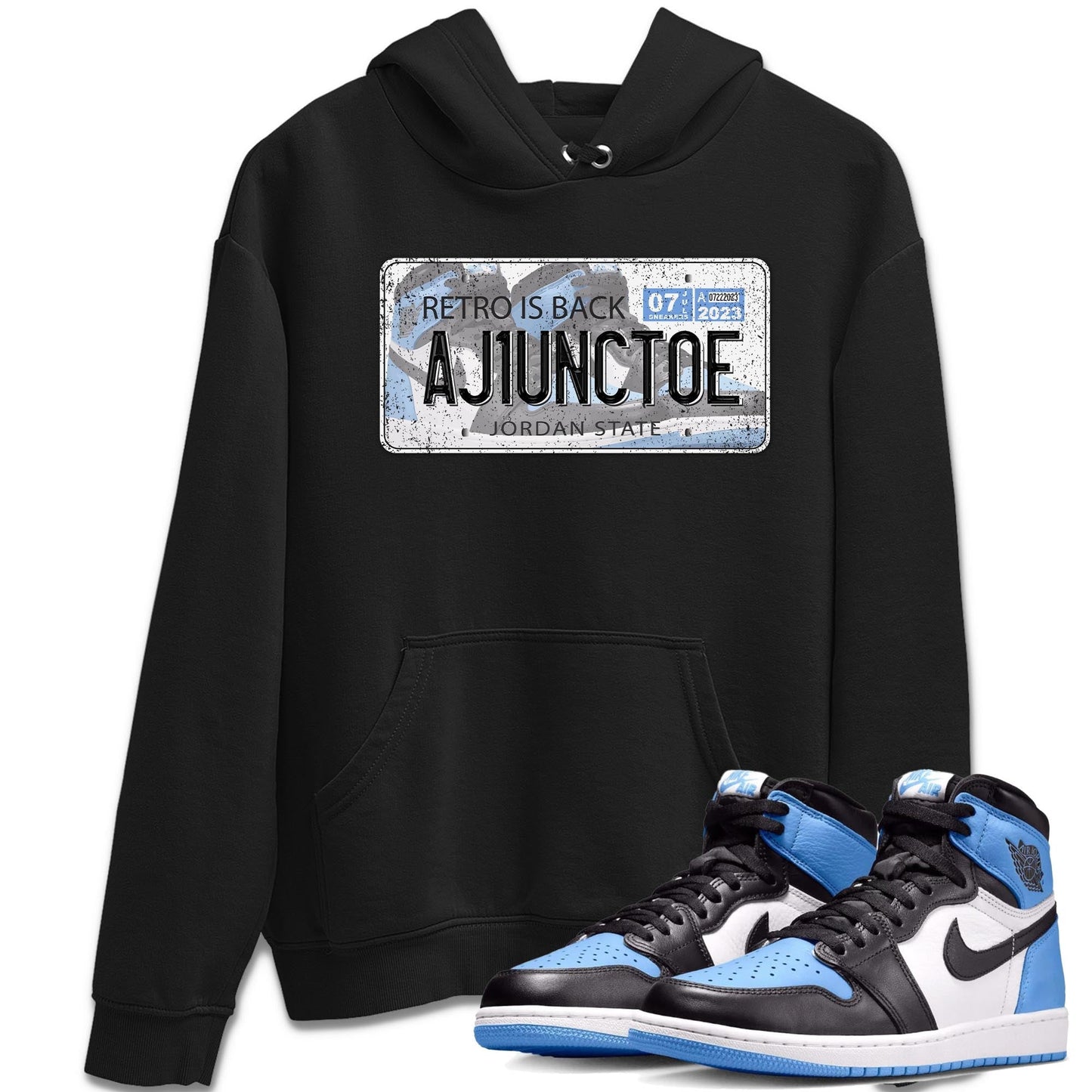 Air Jordan 1 Retro High OG University Blue shirt to match jordans Jordan Plate Streetwear Sneaker Shirt Air Jordan 1 UNC Toe Drip Gear Zone Sneaker Matching Clothing Unisex Black 1 T-Shirt