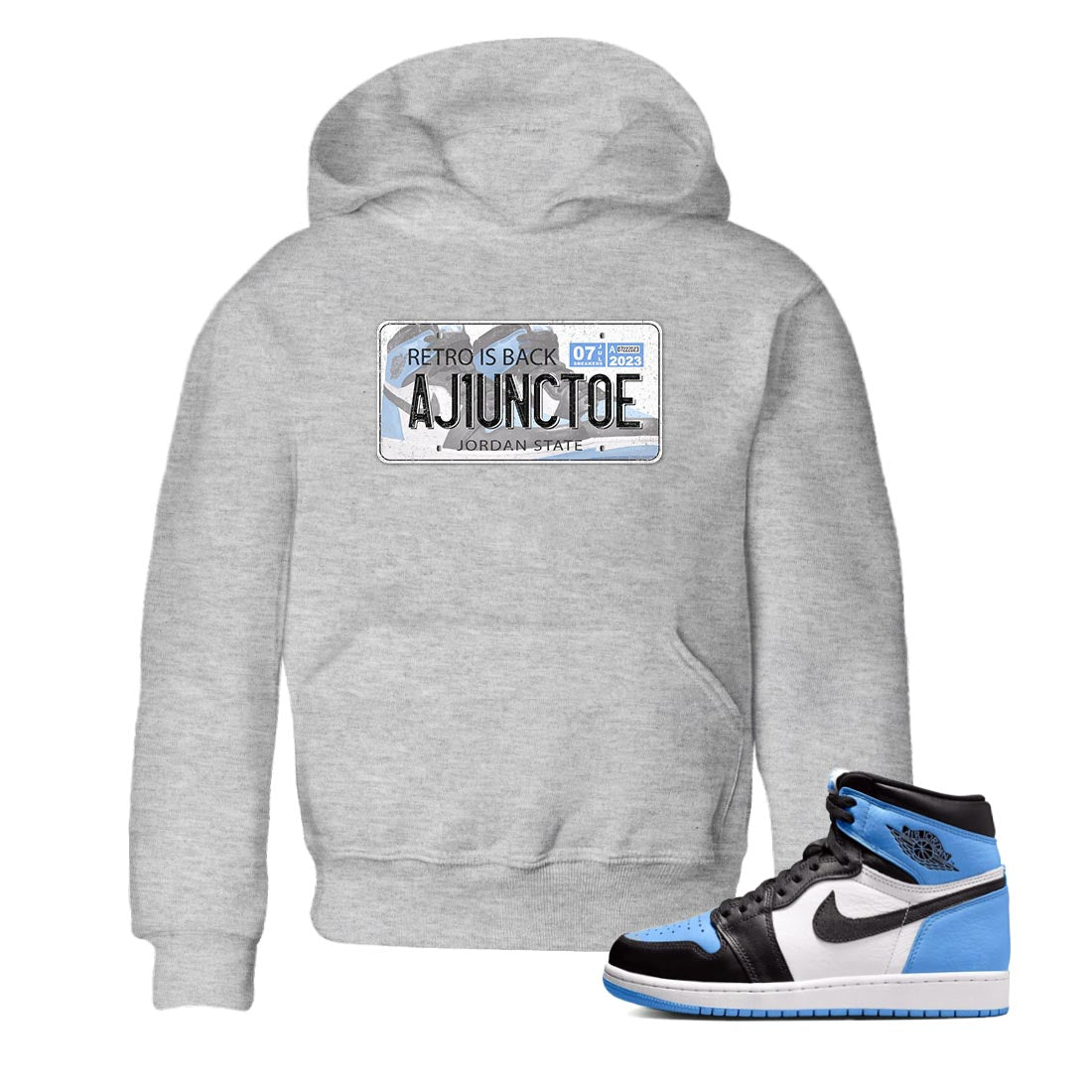 Air Jordan 1 Retro High OG University Blue shirt to match jordans Jordan Plate Streetwear Sneaker Shirt Air Jordan 1 UNC Toe Drip Gear Zone Sneaker Matching Clothing Baby Toddler Heather Grey 1 T-Shirt
