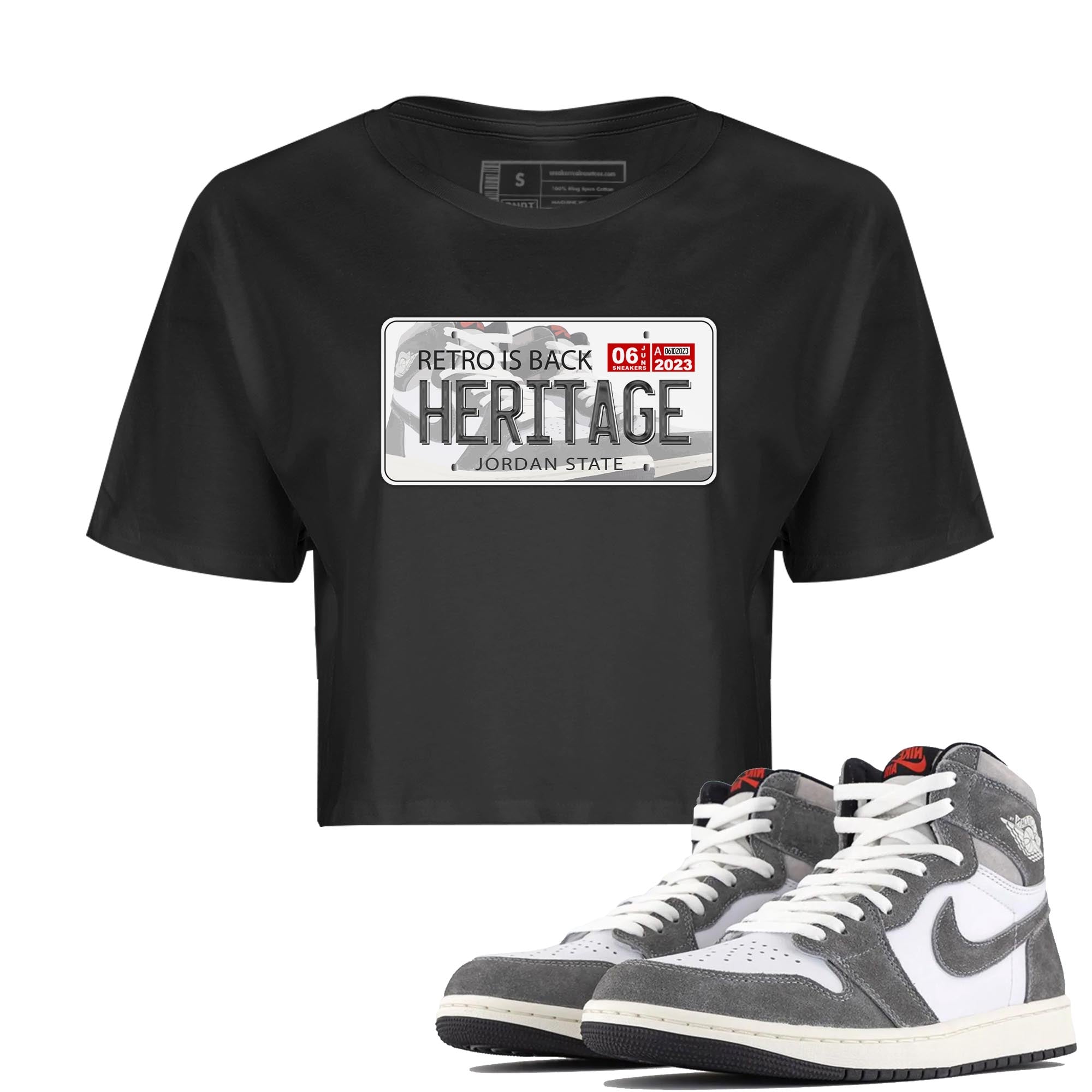 1s High OG Washed Heritage Sneaker Match Tees Jordan Plate Streetwear Sneaker Shirt Air Jordan 1 Washed Heritage Sneaker Release Tees Women's Shirts Black 1