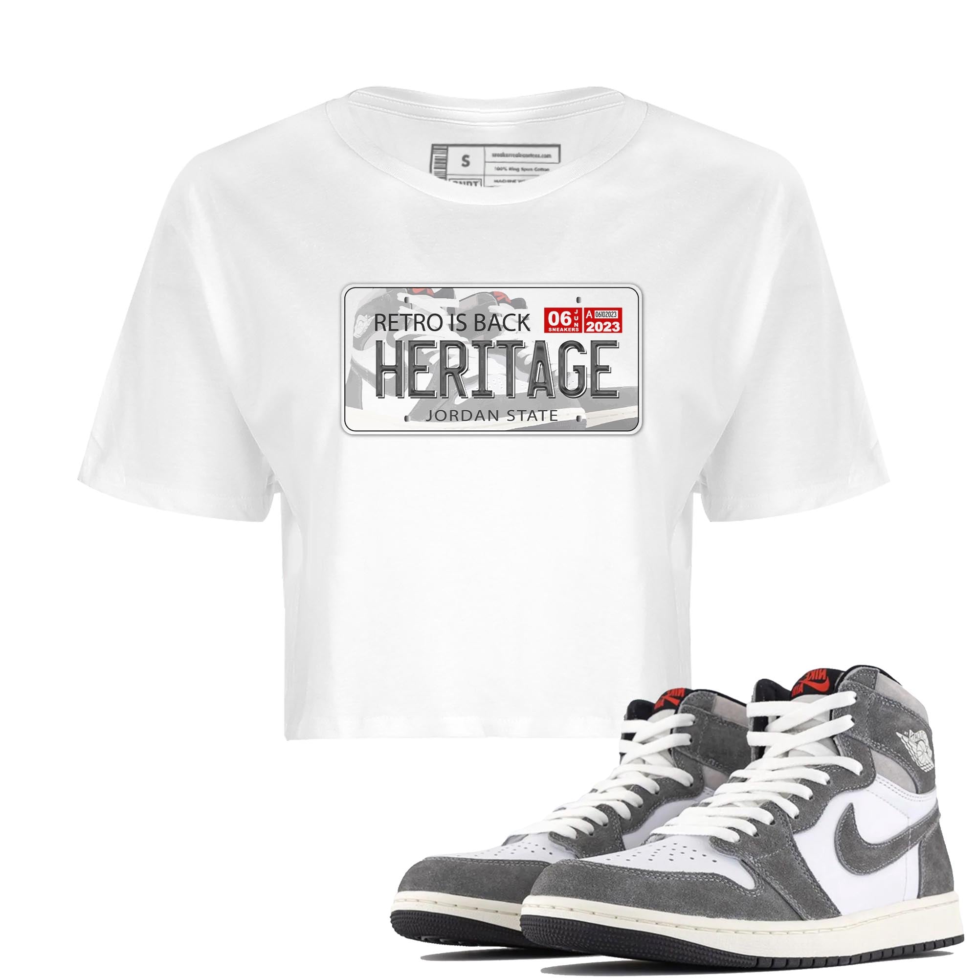 1s High OG Washed Heritage Sneaker Match Tees Jordan Plate Streetwear Sneaker Shirt Air Jordan 1 Washed Heritage Sneaker Release Tees Women's Shirts White 1