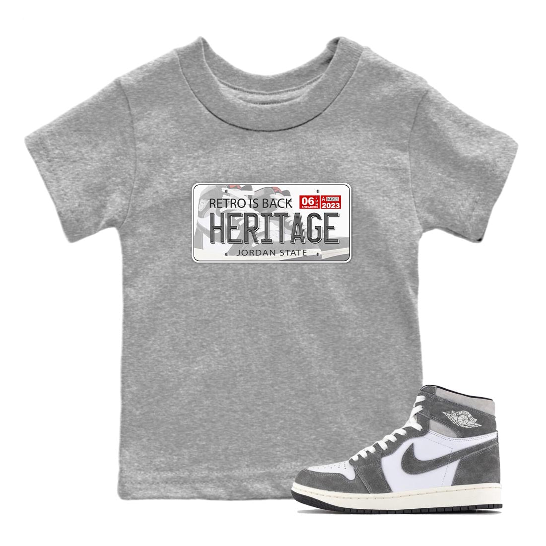 1s High OG Washed Heritage Sneaker Match Tees Jordan Plate Streetwear Sneaker Shirt Air Jordan 1 Washed Heritage Sneaker Release Tees Kids Shirts Heather Grey 1