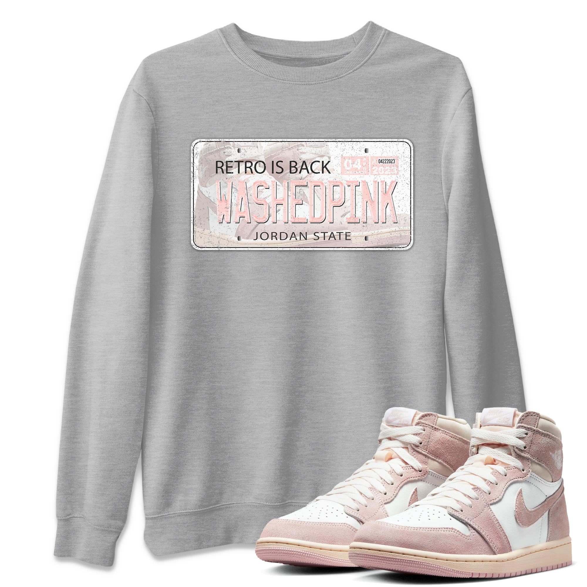Air Jordan 1 Washed Pink Sneaker Match Tees Jordan Plate Streetwear Sneaker Shirt AJ1 Washed Pink Sneaker Release Tees Unisex Shirts Heather Grey 1