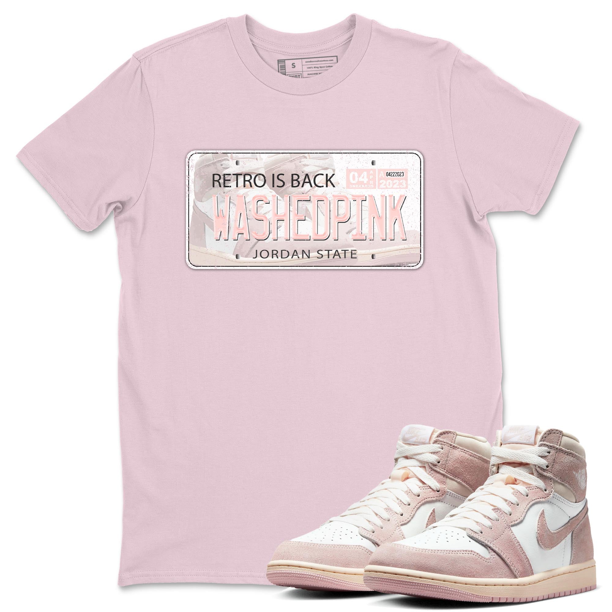 Air Jordan 1 Washed Pink Jordan Plate Crew Neck Streetwear Sneaker Shirt AJ1 Washed Pink Sneaker T-Shirts Size Chart