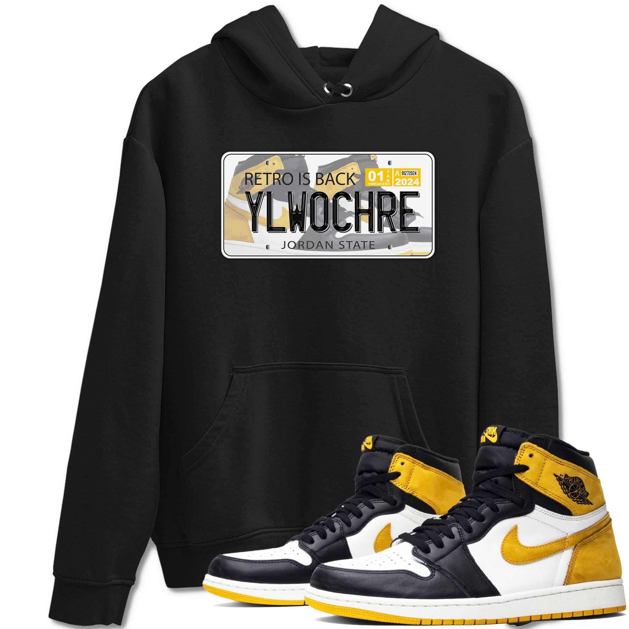 1s Yellow Ochre shirt to match jordans Jordan Plate sneaker tees Air Jordan 1 High OG Yellow Ochre Drip Gear Zone unisex cotton Black 1 crew neck shirt