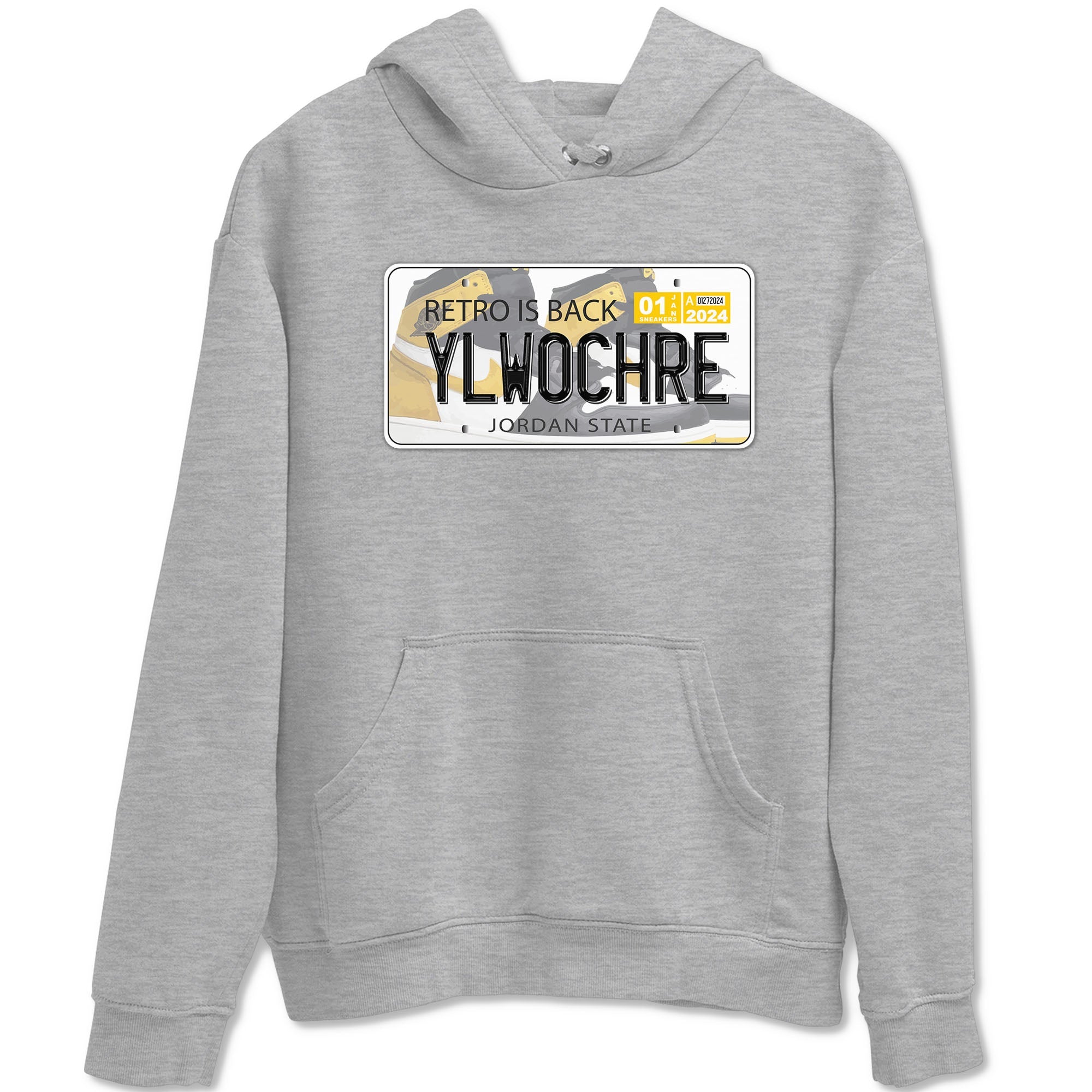 1s Yellow Ochre shirt to match jordans Jordan Plate sneaker tees Air Jordan 1 High OG Yellow Ochre Drip Gear Zone unisex cotton Heather Grey 2 crew neck shirt