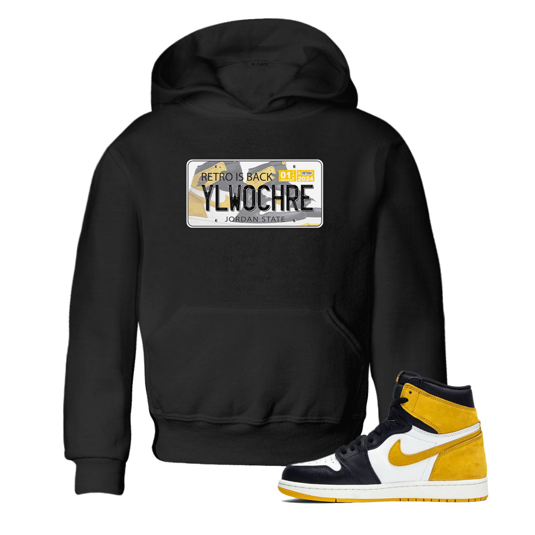 1s Yellow Ochre shirt to match jordans Jordan Plate sneaker tees Air Jordan 1 High OG Yellow Ochre Drip Gear Zone baby toddler Black 1 cotton Shirt