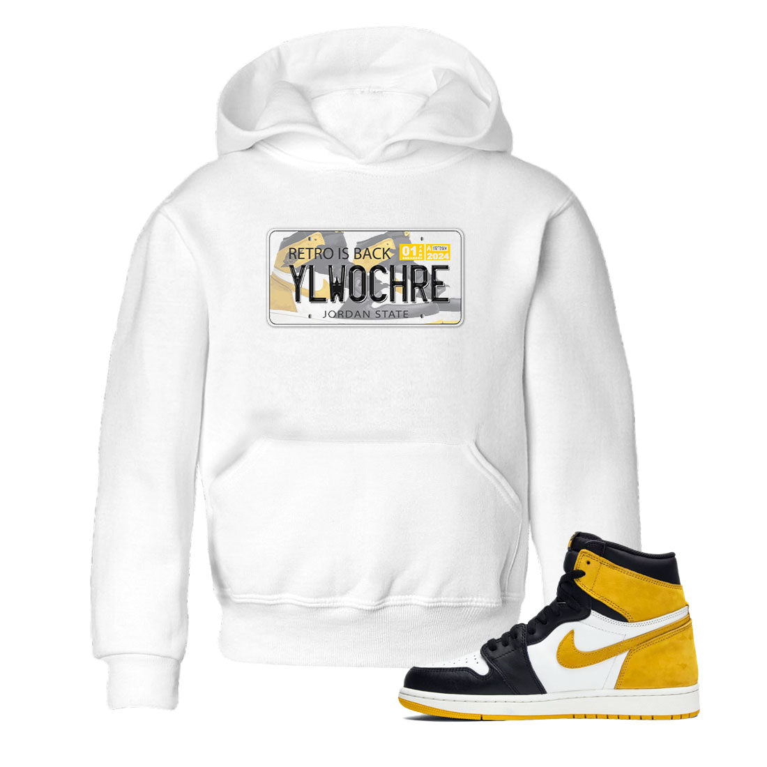 1s Yellow Ochre shirt to match jordans Jordan Plate sneaker tees Air Jordan 1 High OG Yellow Ochre Drip Gear Zone baby toddler White 1 cotton Shirt