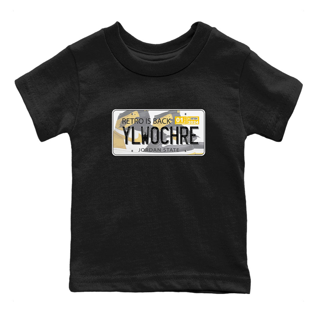 1s Yellow Ochre shirt to match jordans Jordan Plate sneaker tees Air Jordan 1 High OG Yellow Ochre Drip Gear Zone baby toddler Black 2 cotton Shirt
