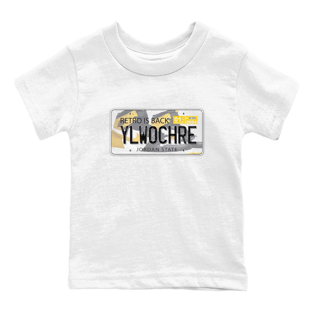1s Yellow Ochre shirt to match jordans Jordan Plate sneaker tees Air Jordan 1 High OG Yellow Ochre Drip Gear Zone baby toddler White 2 cotton Shirt