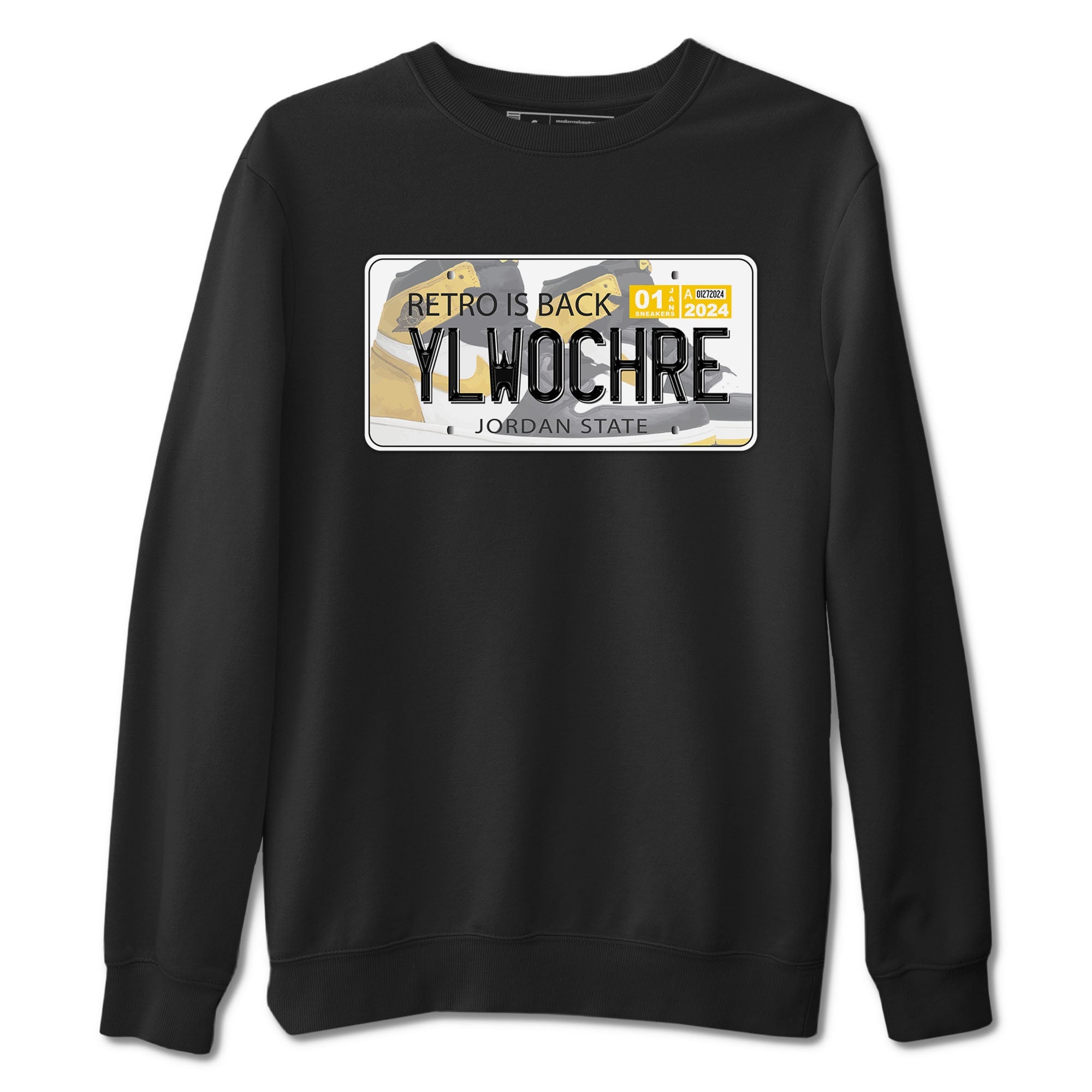 1s Yellow Ochre shirt to match jordans Jordan Plate sneaker tees Air Jordan 1 High OG Yellow Ochre Drip Gear Zone unisex cotton Black 2 crew neck shirt