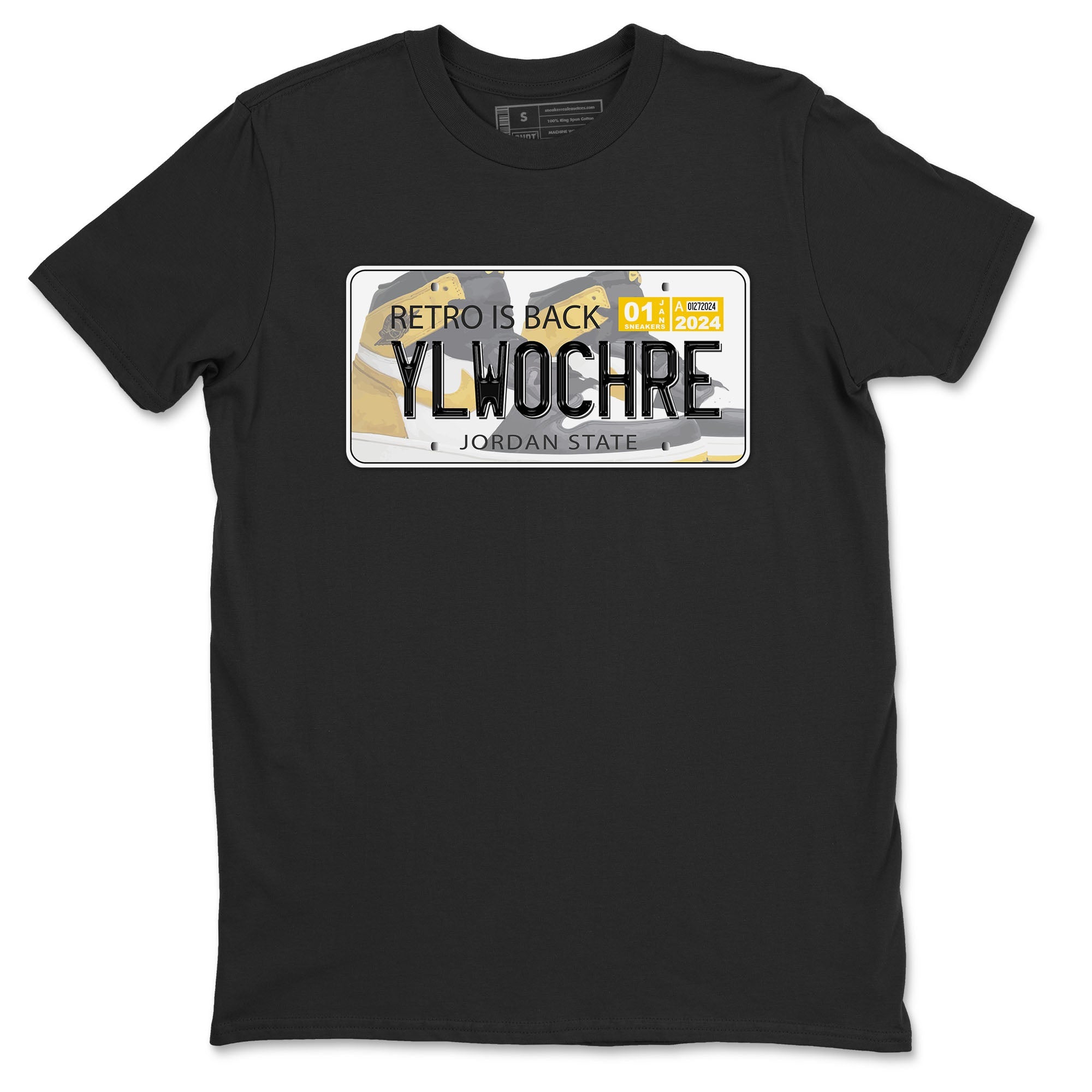 1s Yellow Ochre shirt to match jordans Jordan Plate sneaker tees Air Jordan 1 High OG Yellow Ochre Drip Gear Zone unisex cotton Black 2 crew neck shirt