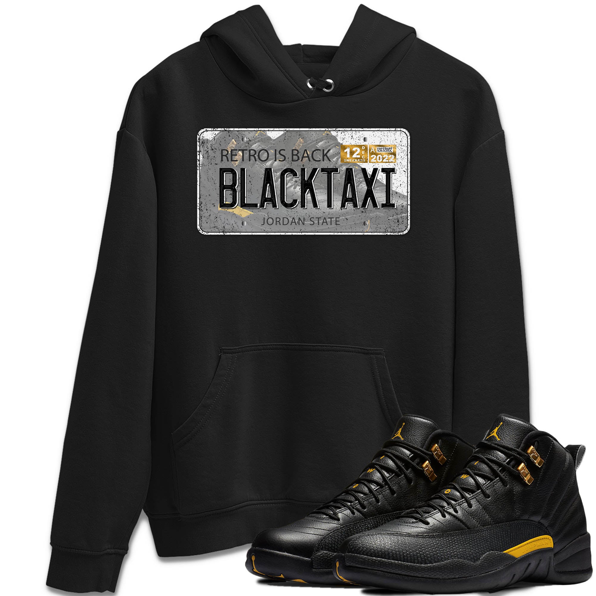 Jordan 12 Black Taxi Sneaker Matching T-Shirt Jordan Plate Sneaker Tees Jordan 12 Black Taxi Sneaker Release Tees Crew Neck Tees