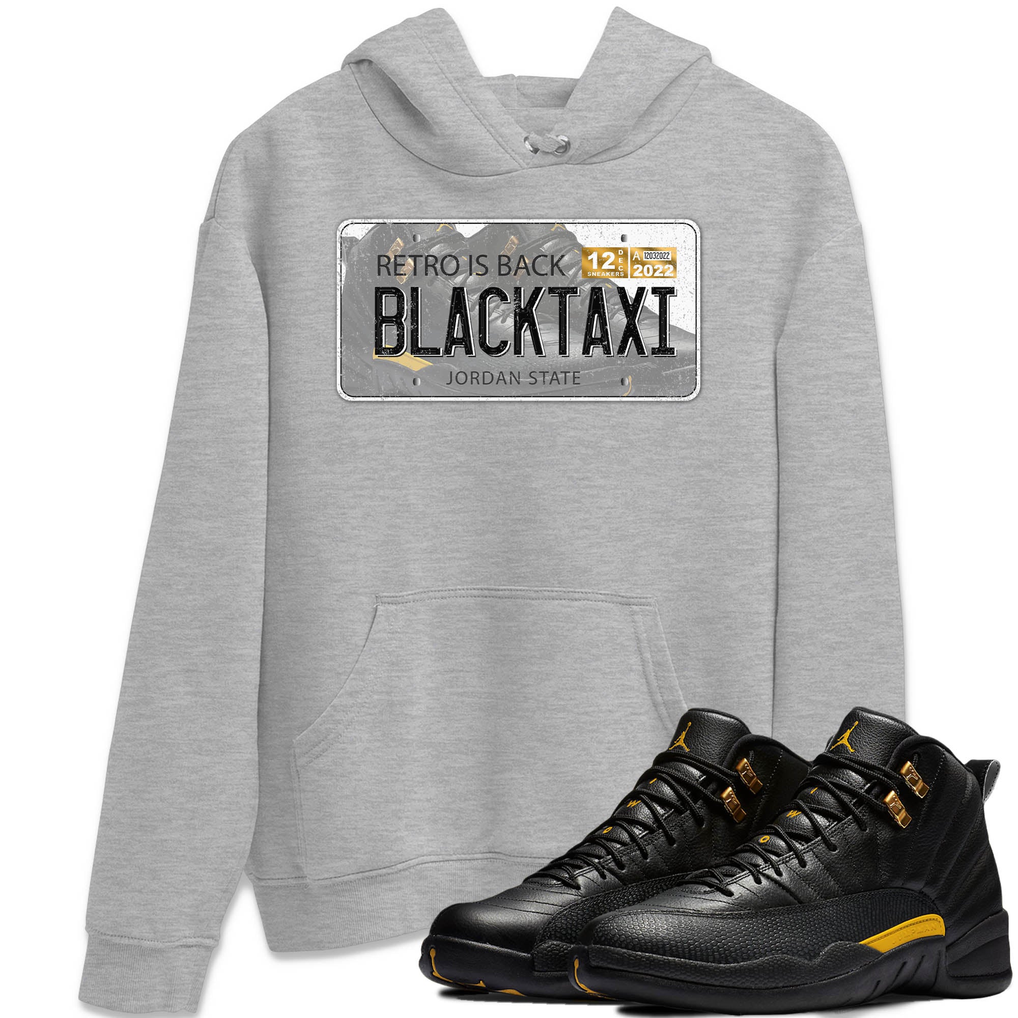 Jordan 12 Black Taxi Sneaker Matching T-Shirt Jordan Plate Sneaker Tees Jordan 12 Black Taxi Sneaker Release Tees Crew Neck Tees