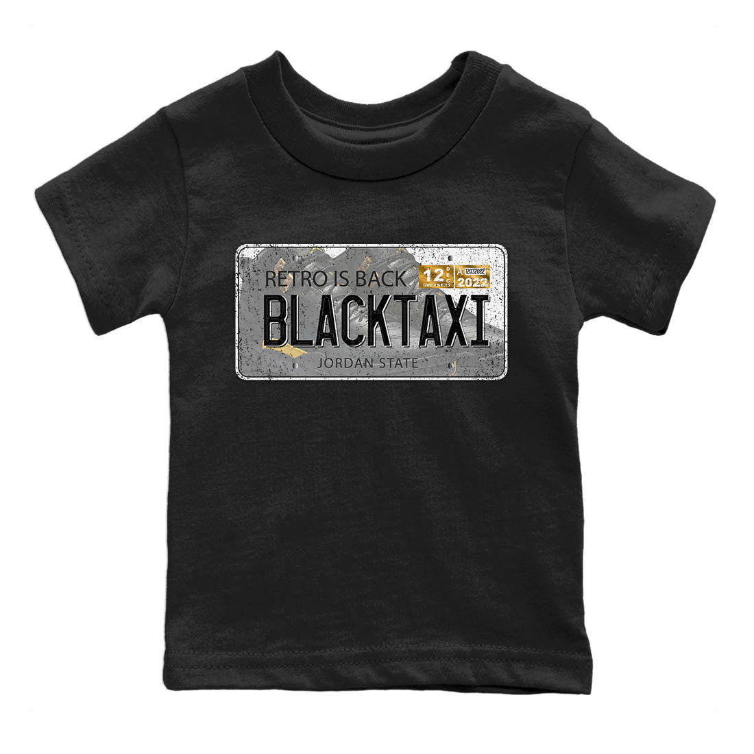 Jordan 12 Black Taxi Sneaker Matching T-Shirt Jordan Plate Sneaker Tees Jordan 12 Black Taxi Sneaker Release Tees Kids Shirts