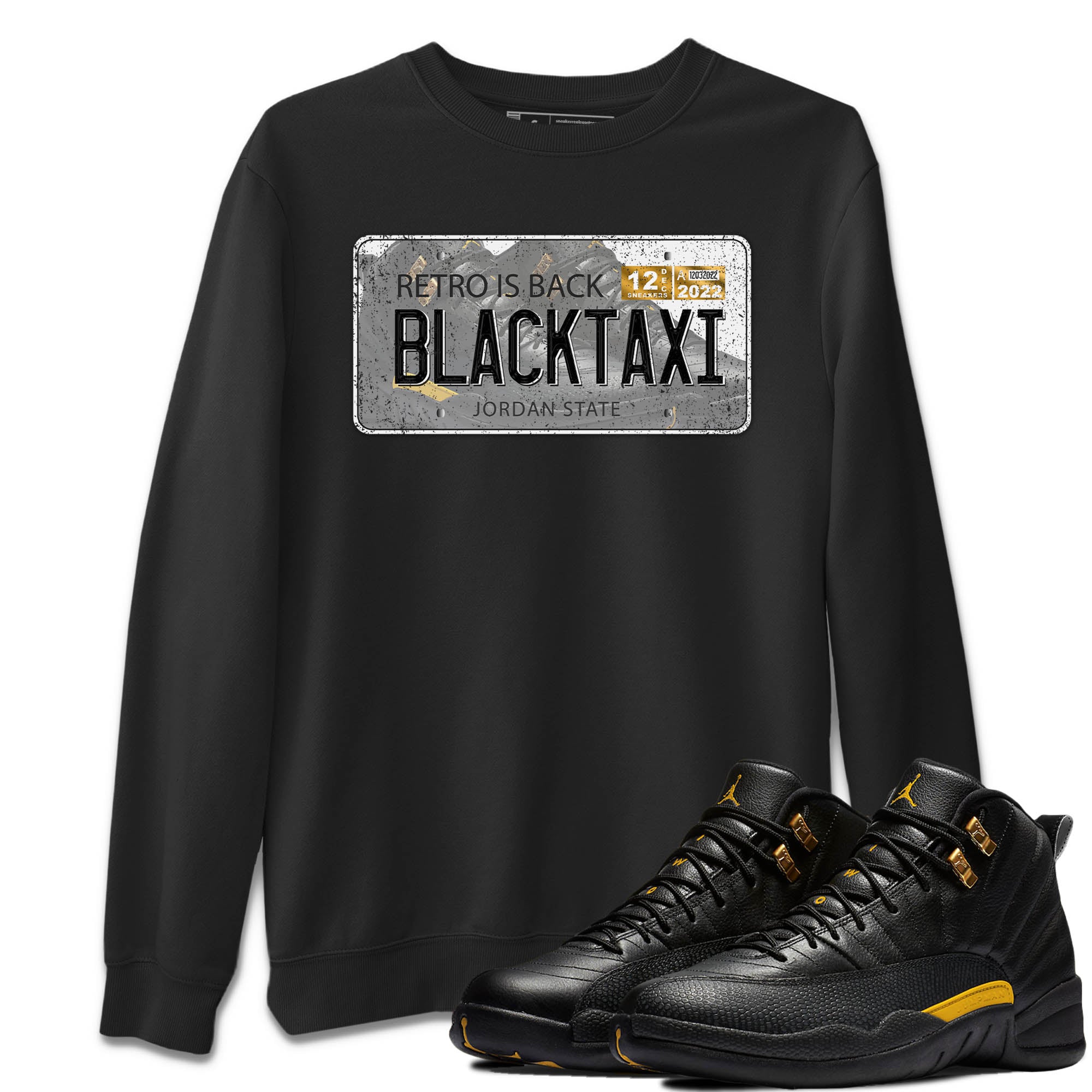 Jordan 12 Black Taxi Sneaker Matching T-Shirt Jordan Plate Sneaker Tees Jordan 12 Black Taxi Sneaker Release Tees Crew Neck Tees