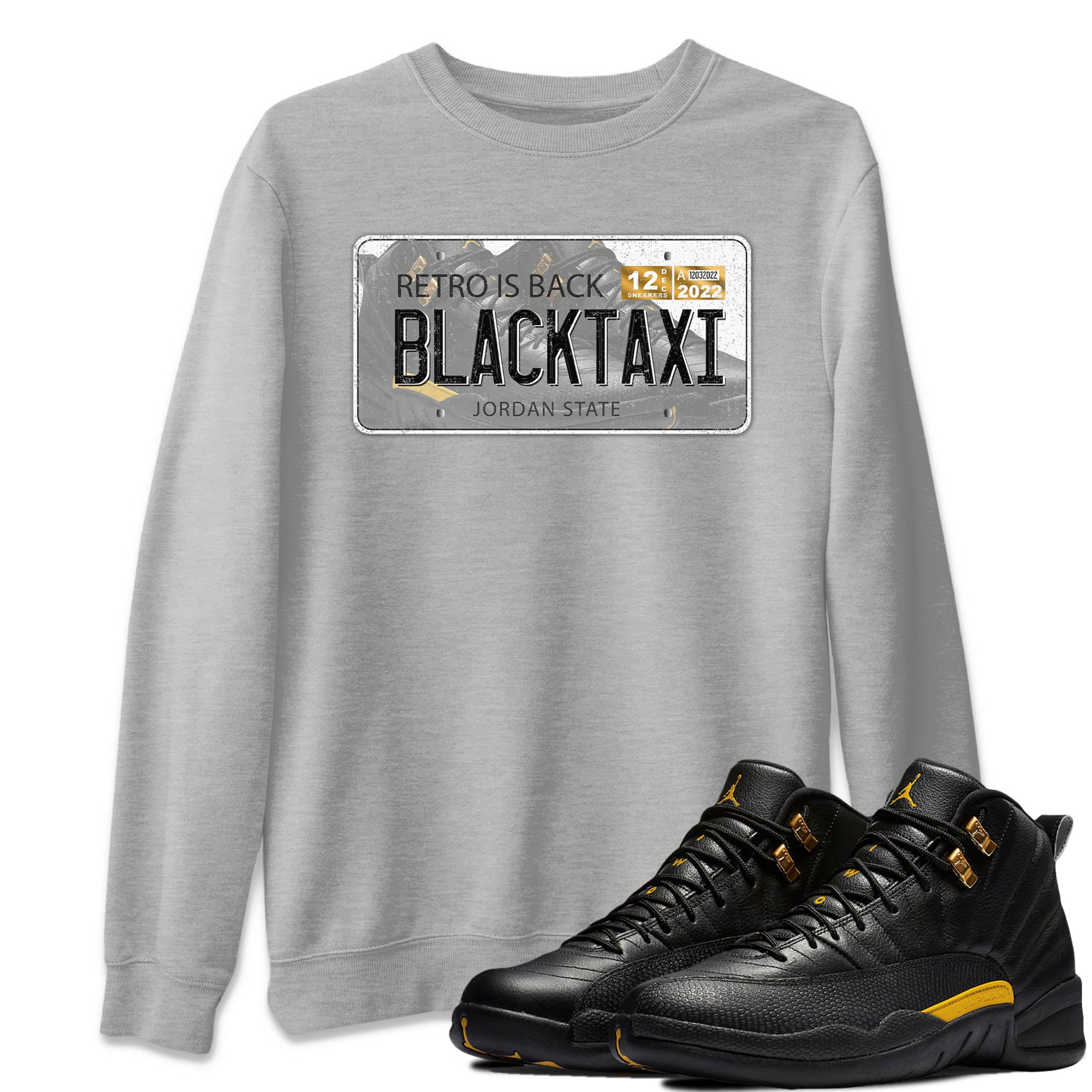 Jordan 12 Black Taxi Sneaker Matching T-Shirt Jordan Plate Sneaker Tees Jordan 12 Black Taxi Sneaker Release Tees Crew Neck Tees