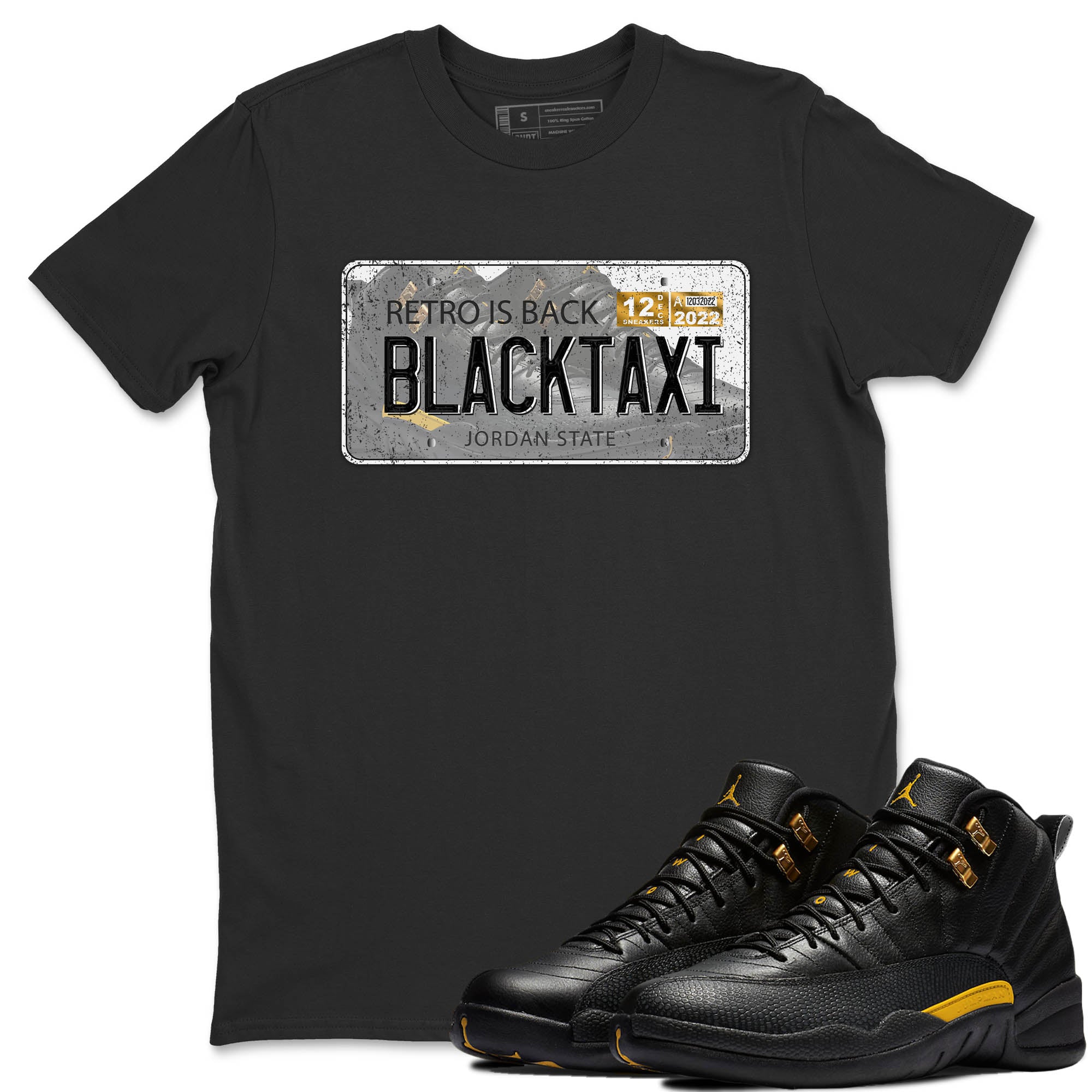 Jordan 12 Black Taxi Sneaker Matching T-Shirt Jordan Plate Sneaker Tees Jordan 12 Black Taxi Sneaker Release Tees Crew Neck Tees