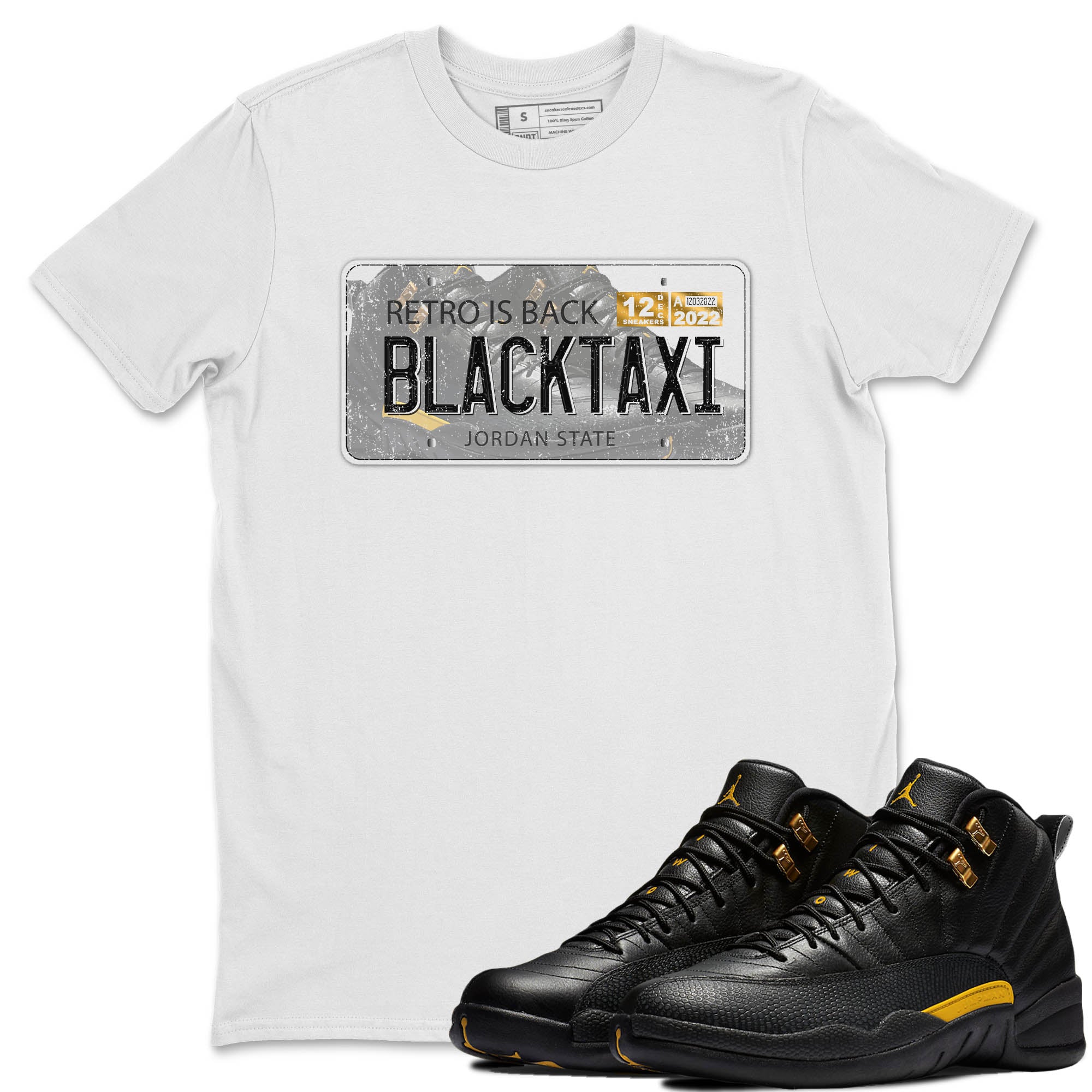 Jordan 12 Black Taxi Sneaker Matching T-Shirt Jordan Plate Sneaker Tees Jordan 12 Black Taxi Sneaker Release Tees Crew Neck Tees