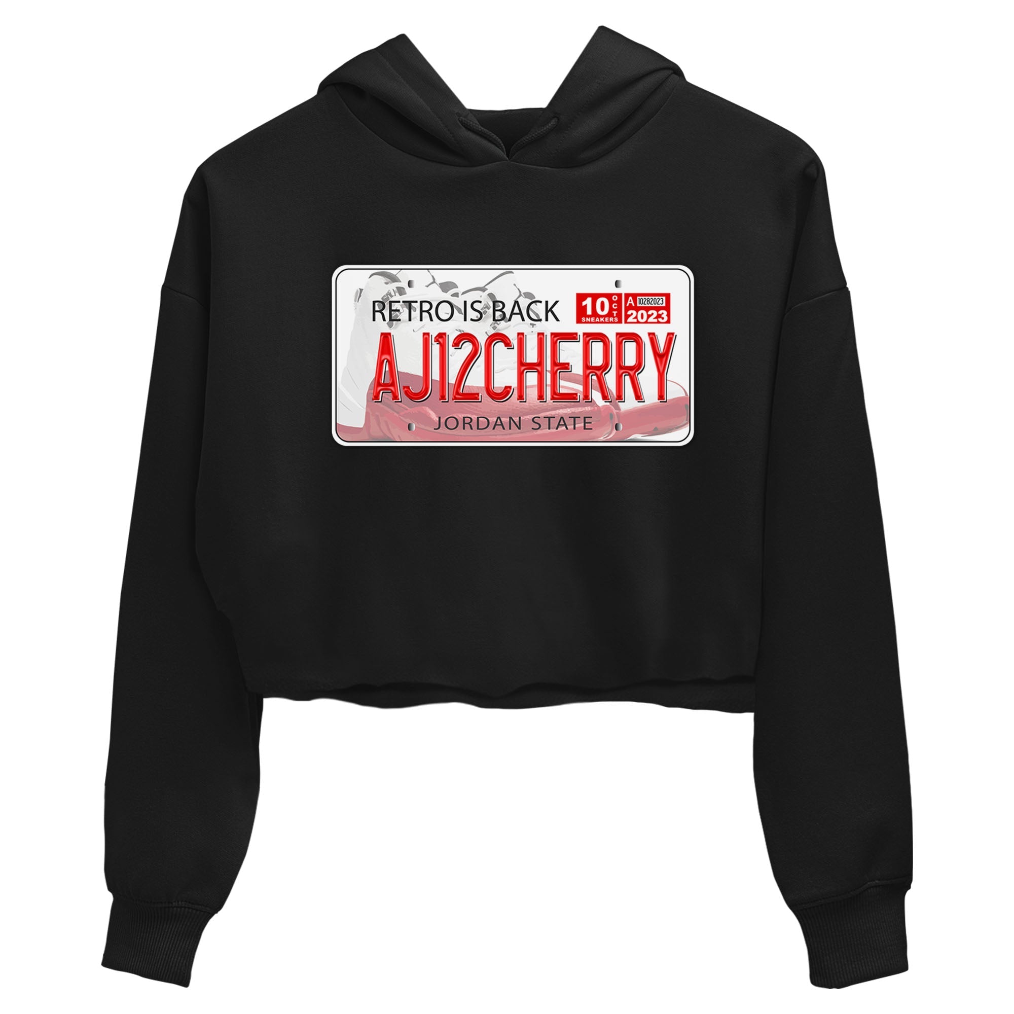 Jordan 12 Retro Cherry shirt to match jordans Varsity Red Jordan Plate special sneaker matching tees 12s Cherry Drip Gear Zone Black 2 Crop T-Shirt