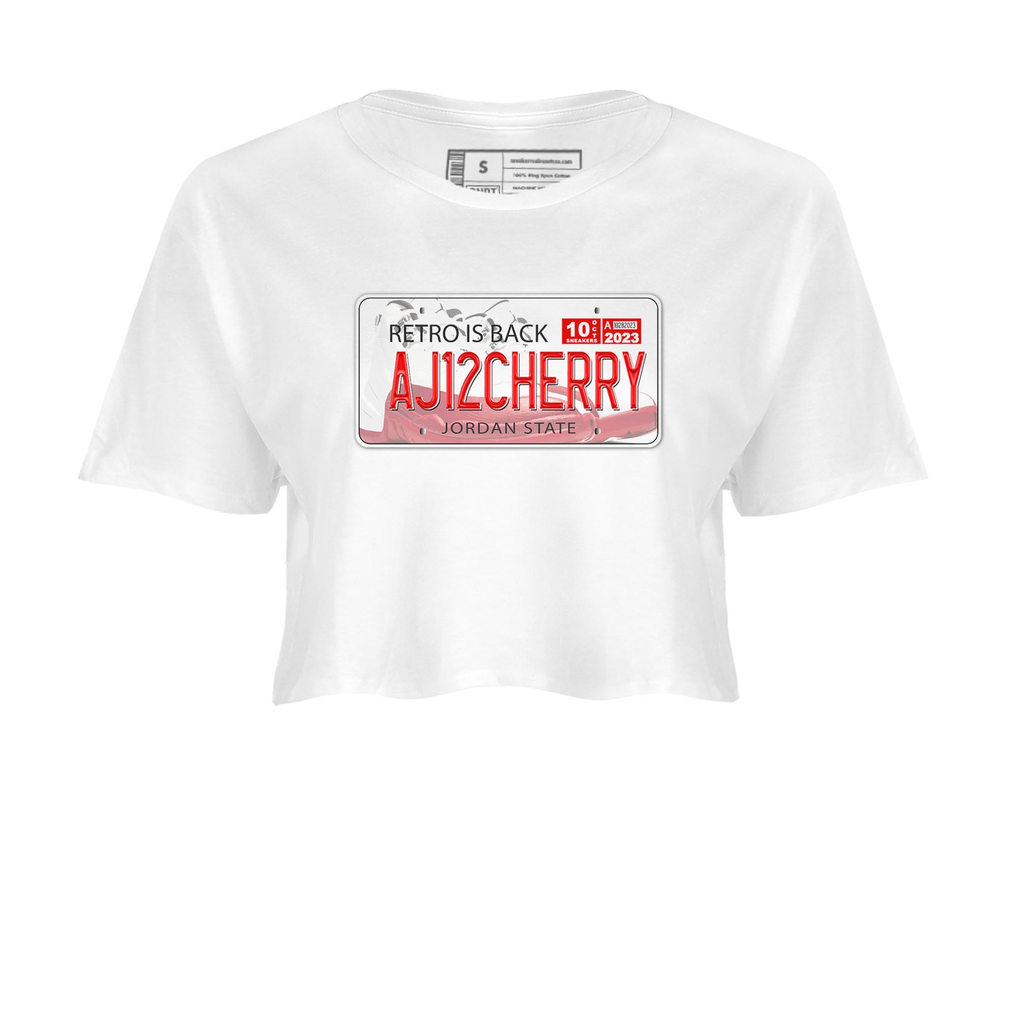 Jordan 12 Retro Cherry shirt to match jordans Varsity Red Jordan Plate special sneaker matching tees 12s Cherry Drip Gear Zone White 2 Crop T-Shirt