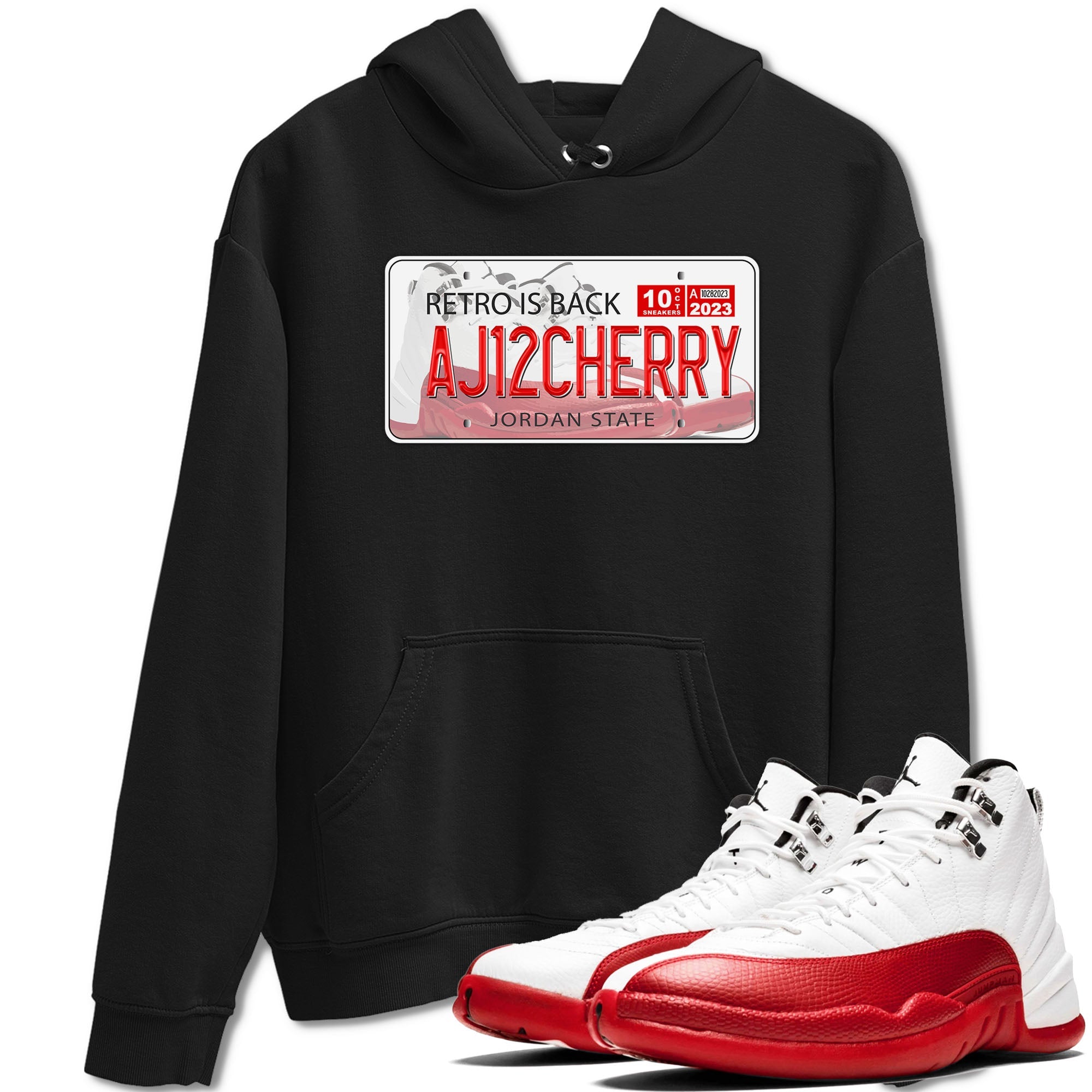 Jordan 12 Retro Cherry shirt to match jordans Varsity Red Jordan Plate special sneaker matching tees 12s Cherry Drip Gear Zone Unisex Black 1 T-Shirt