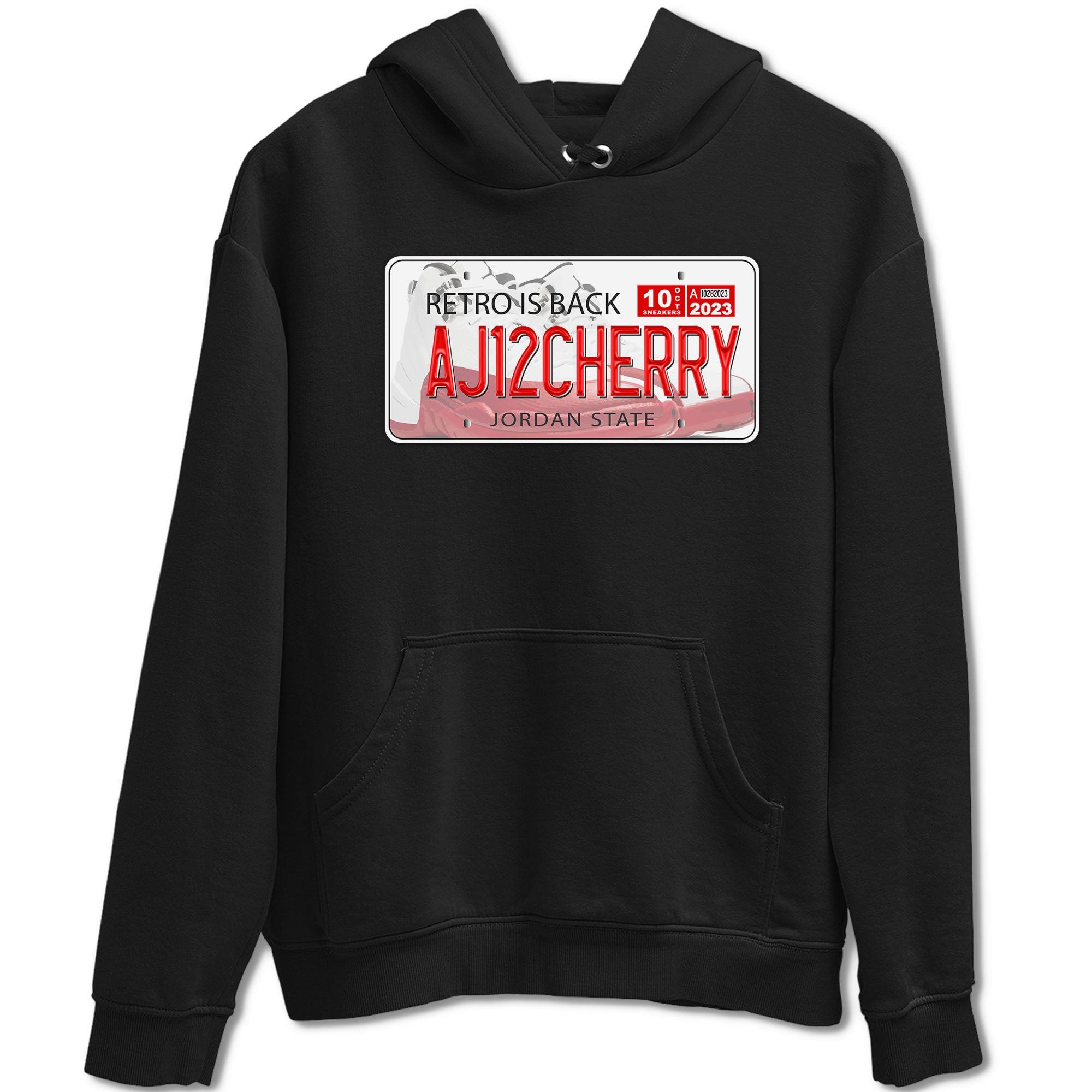 Jordan 12 Retro Cherry shirt to match jordans Varsity Red Jordan Plate special sneaker matching tees 12s Cherry Drip Gear Zone Unisex Black 2 T-Shirt