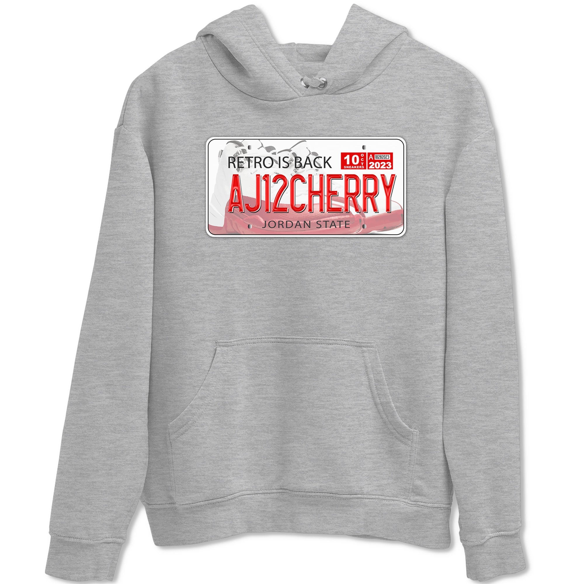 Jordan 12 Retro Cherry shirt to match jordans Varsity Red Jordan Plate special sneaker matching tees 12s Cherry Drip Gear Zone Unisex Heather Grey 2 T-Shirt