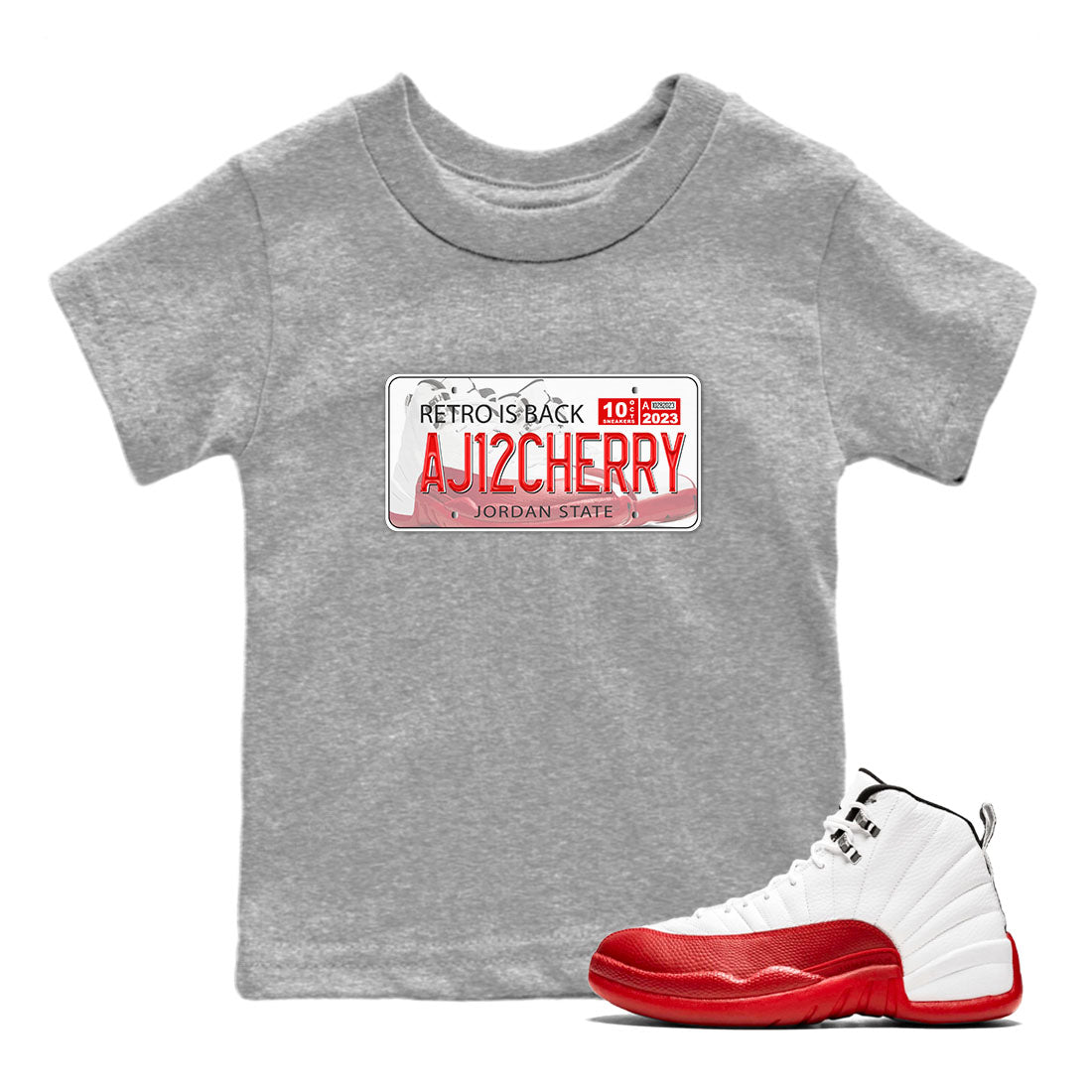 Jordan 12 Retro Cherry shirt to match jordans Varsity Red Jordan Plate special sneaker matching tees 12s Cherry Drip Gear Zone Baby Toddler Heather Grey 1 T-Shirt