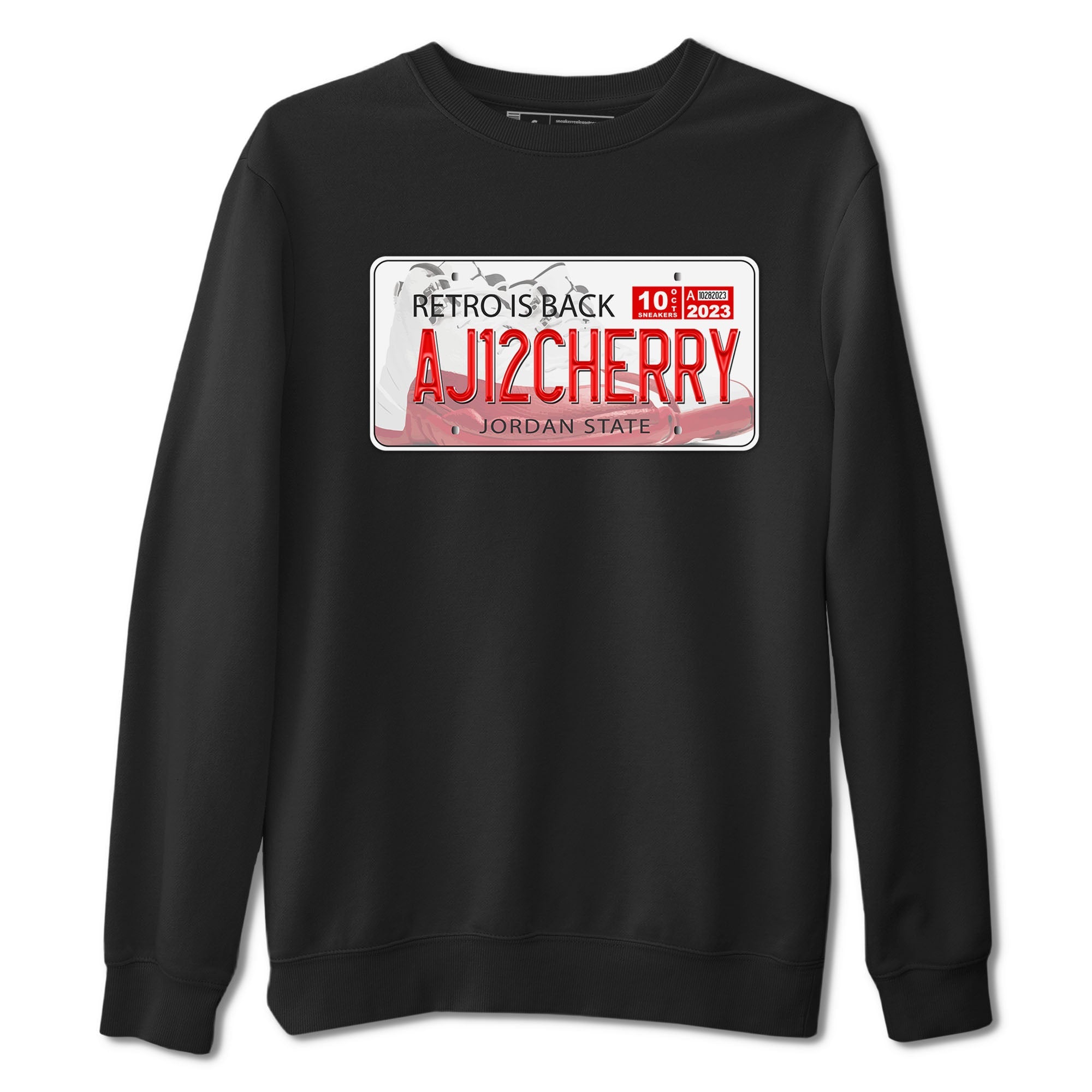 Jordan 12 Retro Cherry shirt to match jordans Varsity Red Jordan Plate special sneaker matching tees 12s Cherry Drip Gear Zone Unisex Black 2 T-Shirt
