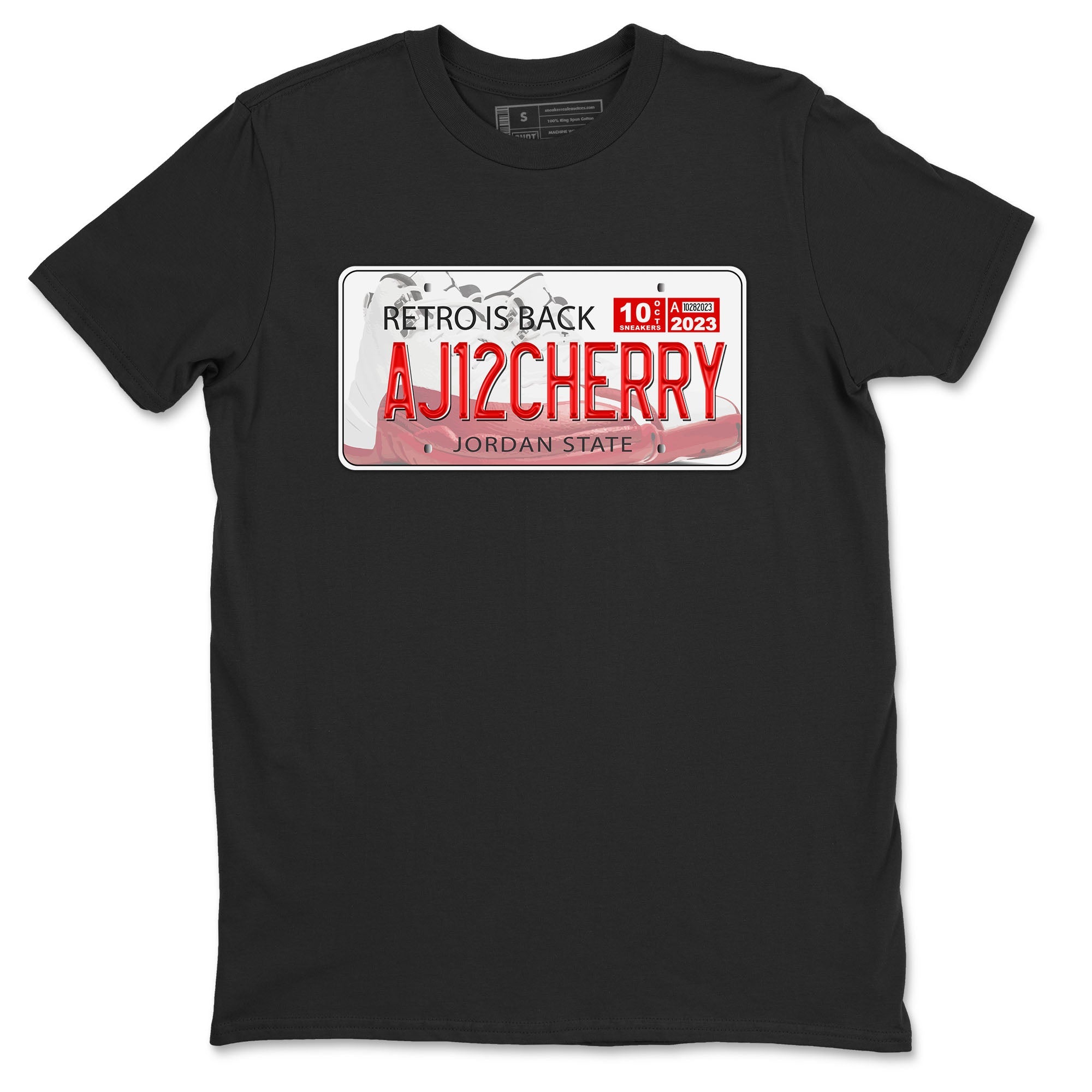 Jordan 12 Retro Cherry shirt to match jordans Varsity Red Jordan Plate special sneaker matching tees 12s Cherry Drip Gear Zone Unisex Black 2 T-Shirt