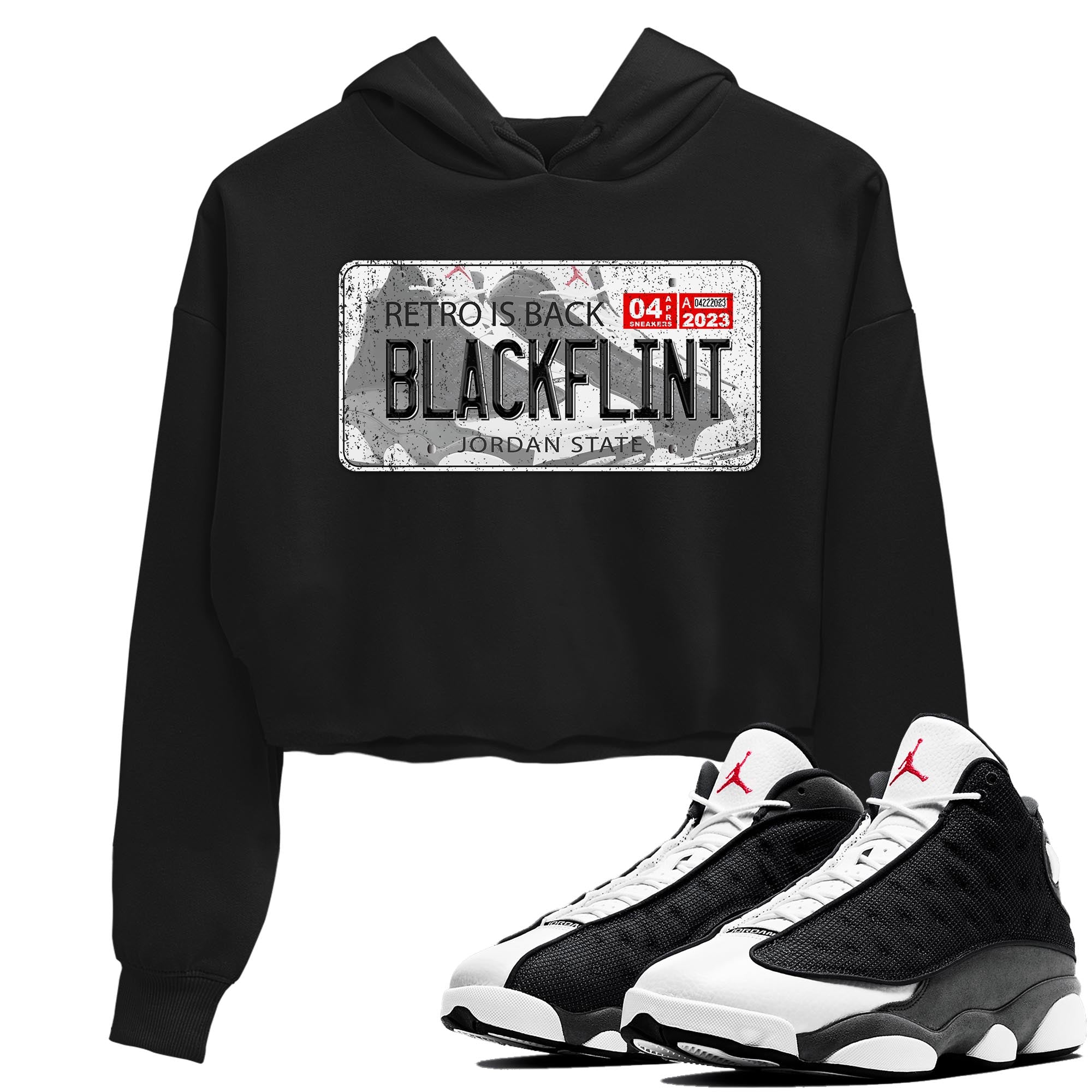 Air Jordan 13 Black Flint Sneaker Match Tees Jordan Plate Streetwear Sneaker Shirt AJ 13s Black Flint Sneaker Release Tees Women's Shirts Black 1