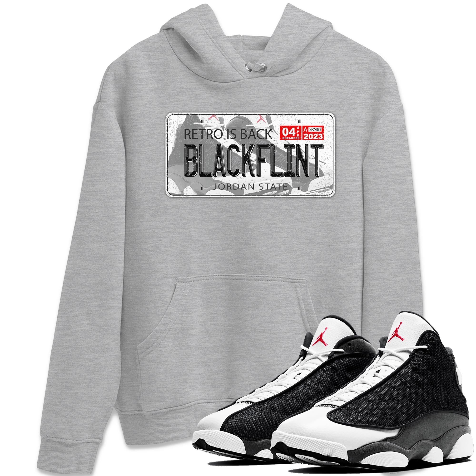 Air Jordan 13 Black Flint Sneaker Match Tees Jordan Plate Streetwear Sneaker Shirt AJ 13s Black Flint Sneaker Release Tees Unisex Shirts Heather Grey 1