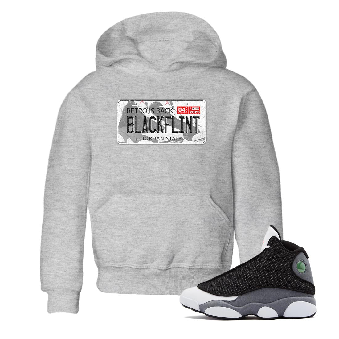 Air Jordan 13 Black Flint Sneaker Match Tees Jordan Plate Streetwear Sneaker Shirt AJ 13s Black Flint Sneaker Release Tees Kids Shirts Heather Grey 1